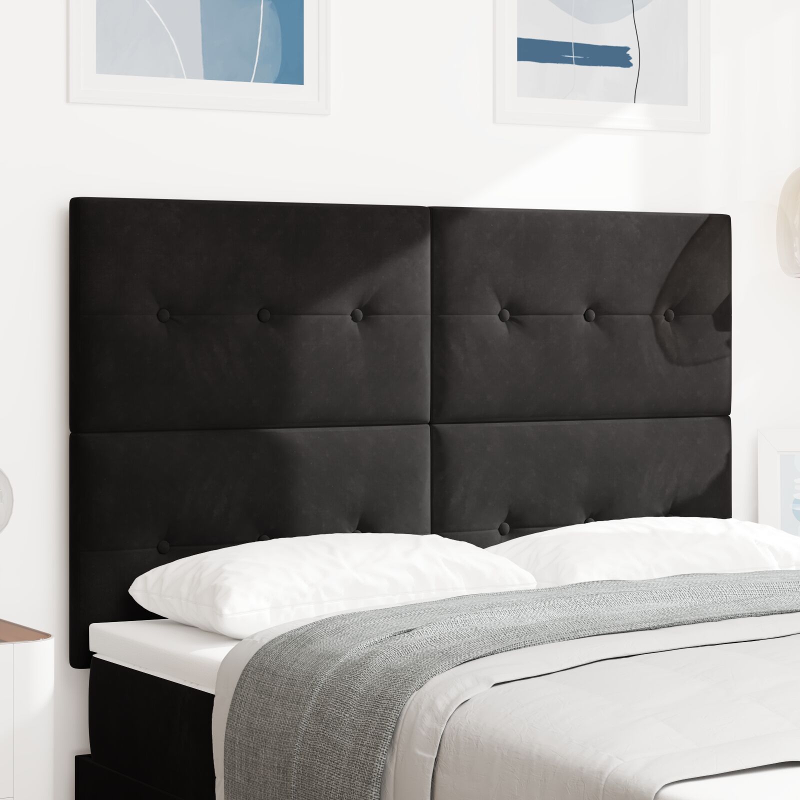 vidaXL Kopfteil Mit Knöpfen Gepolstert Schwarz 140 cm Samt