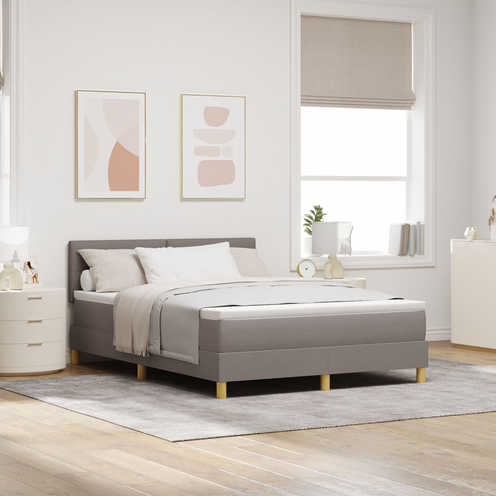 Boxfjeder Seng med Madras Taupe 160x200 cm Stof