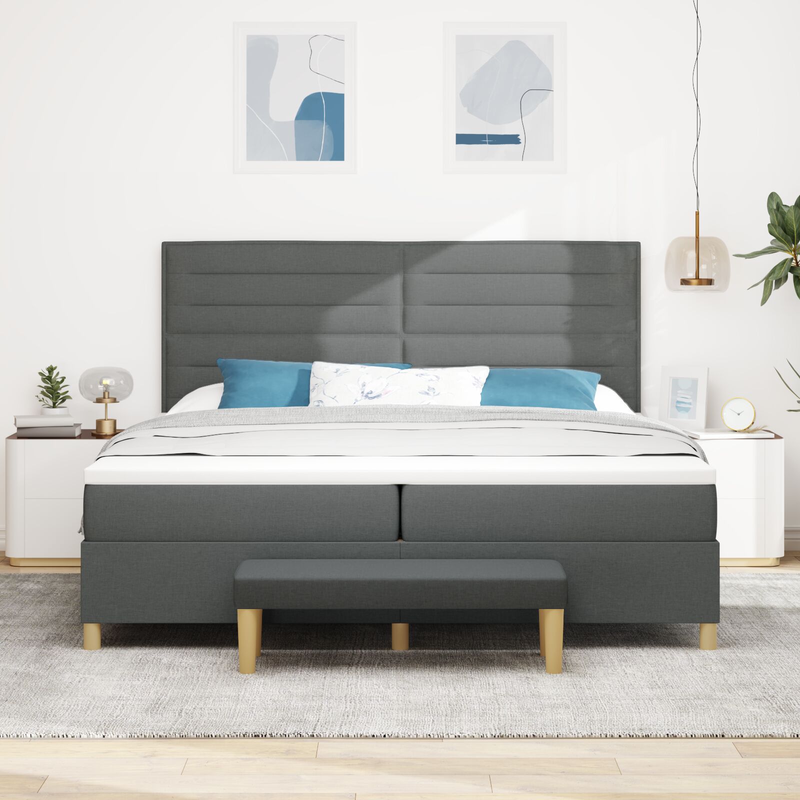 Boxspring Ágy Matrac & Padló Szürke 200x200 cm Szövet 