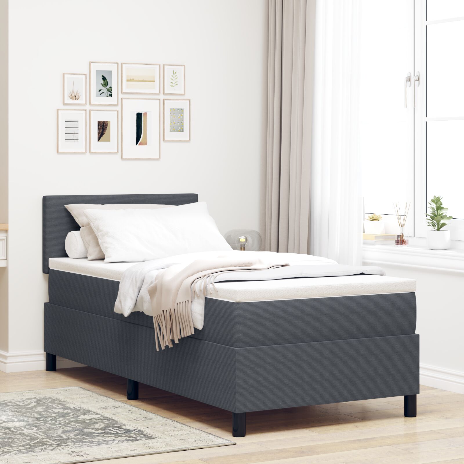 Boxspringbett mit Matratze & LED Dunkelgrau 100x200 cm Corduroy-Stoff