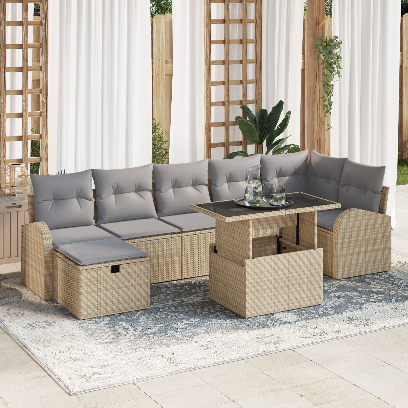 vidaXL 8-dijelni vrtni sofa set s jastučićima bež poli ratan