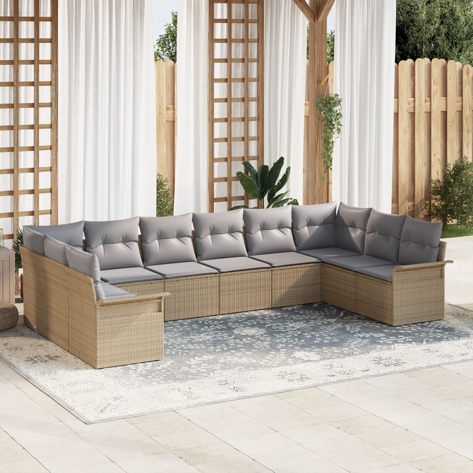 vidaXL set od 10 dijelova vrtnih sofa s jastučićima bež poli ratan