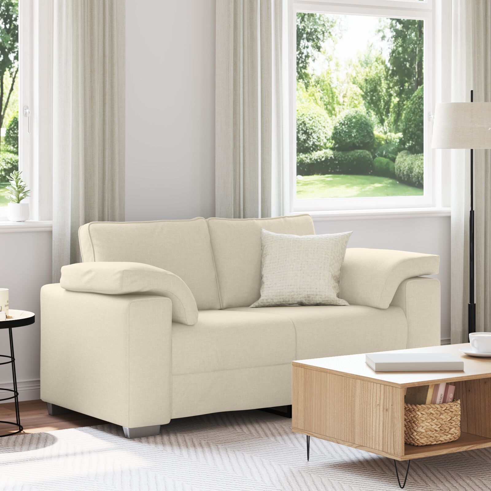 vidaXL Beige Stoff 2-Sitzer Stabil 2-Sitzer Sofa Rechteckig Modern