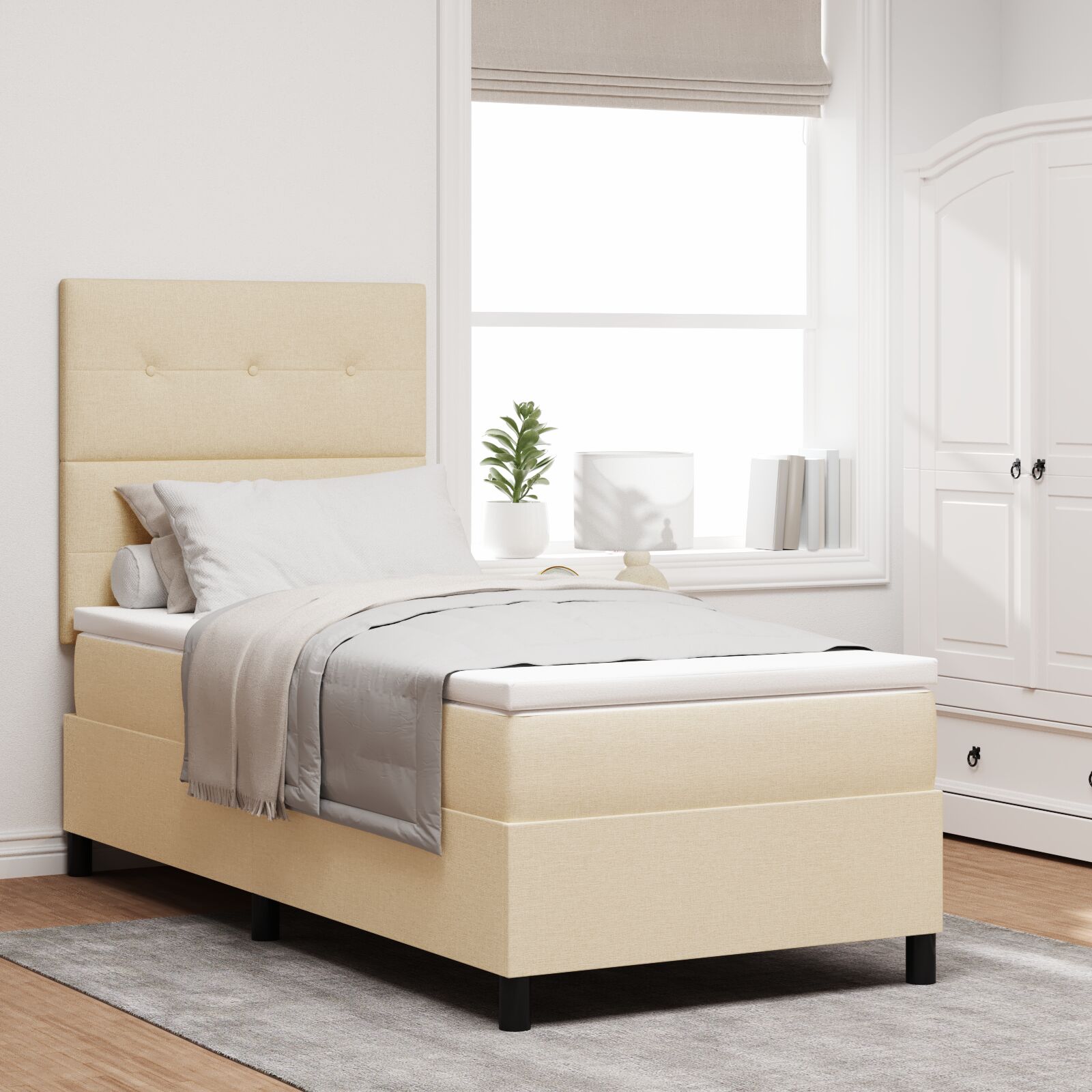 Box Spring krevet s dušekom bež 100x200 cm tkanina