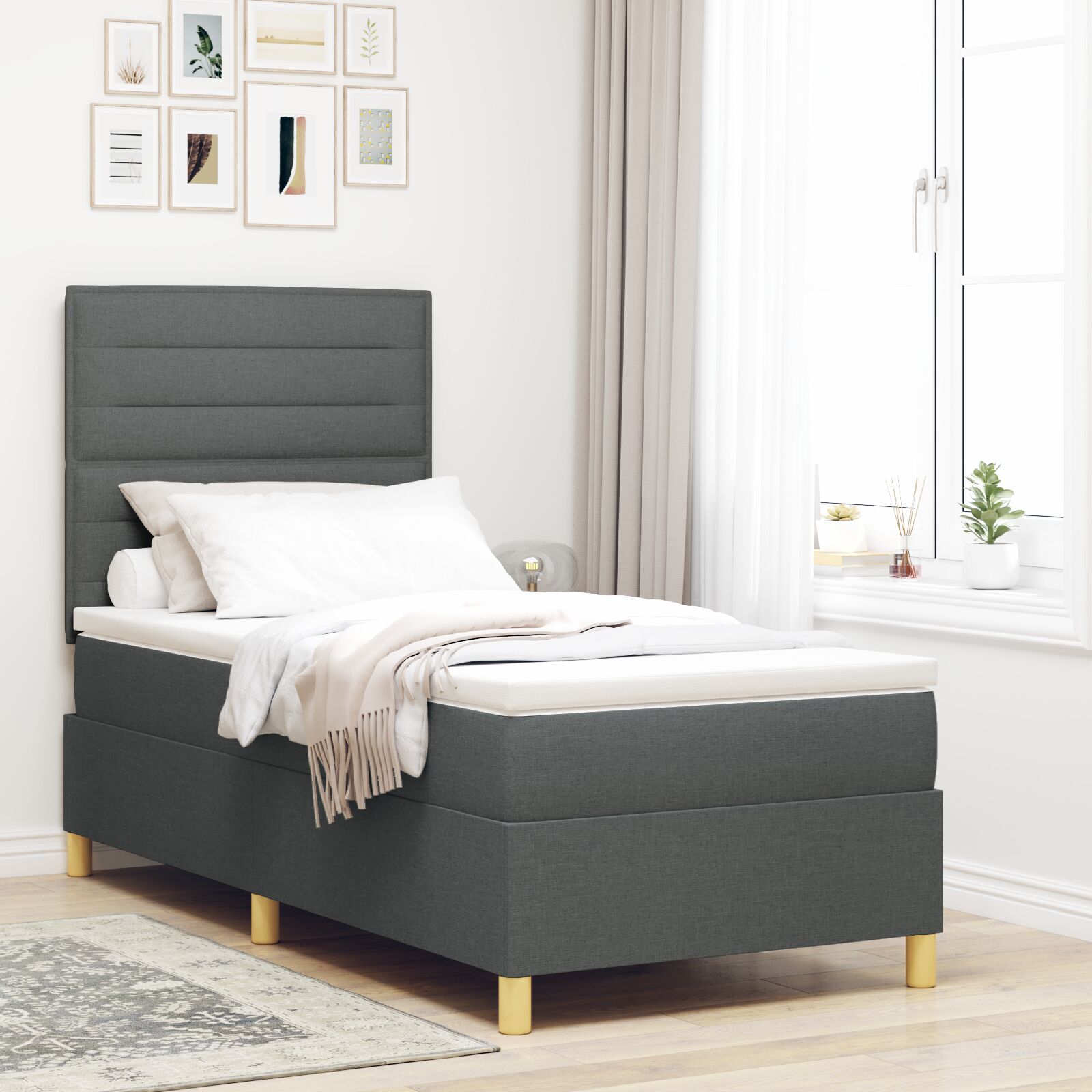 Krevet s box spring sustavom i madracem tamnosive boje 100x200 cm tkanina