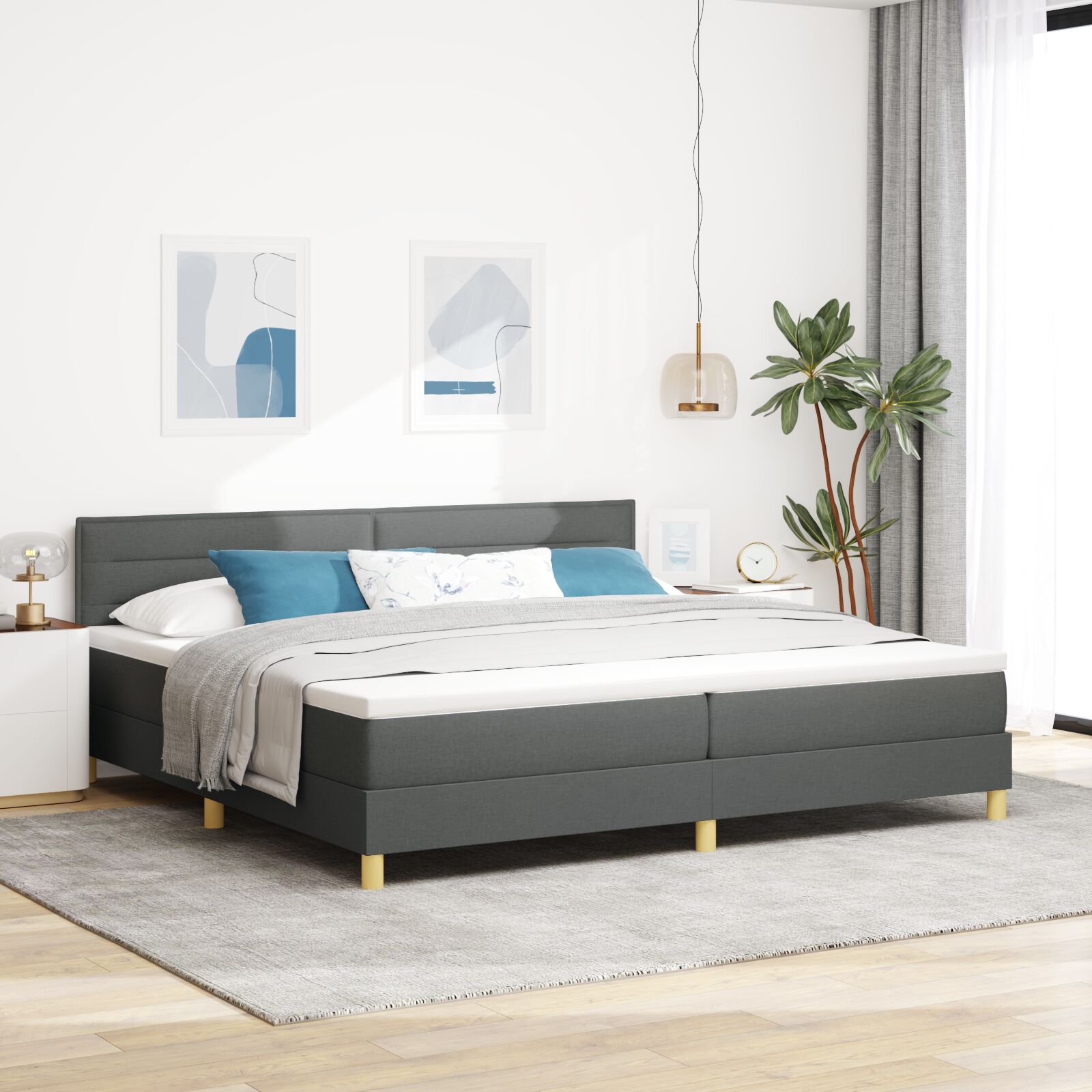 Box Spring Krevet s Madracem Tamnosivi 200x200 cm Tkanina