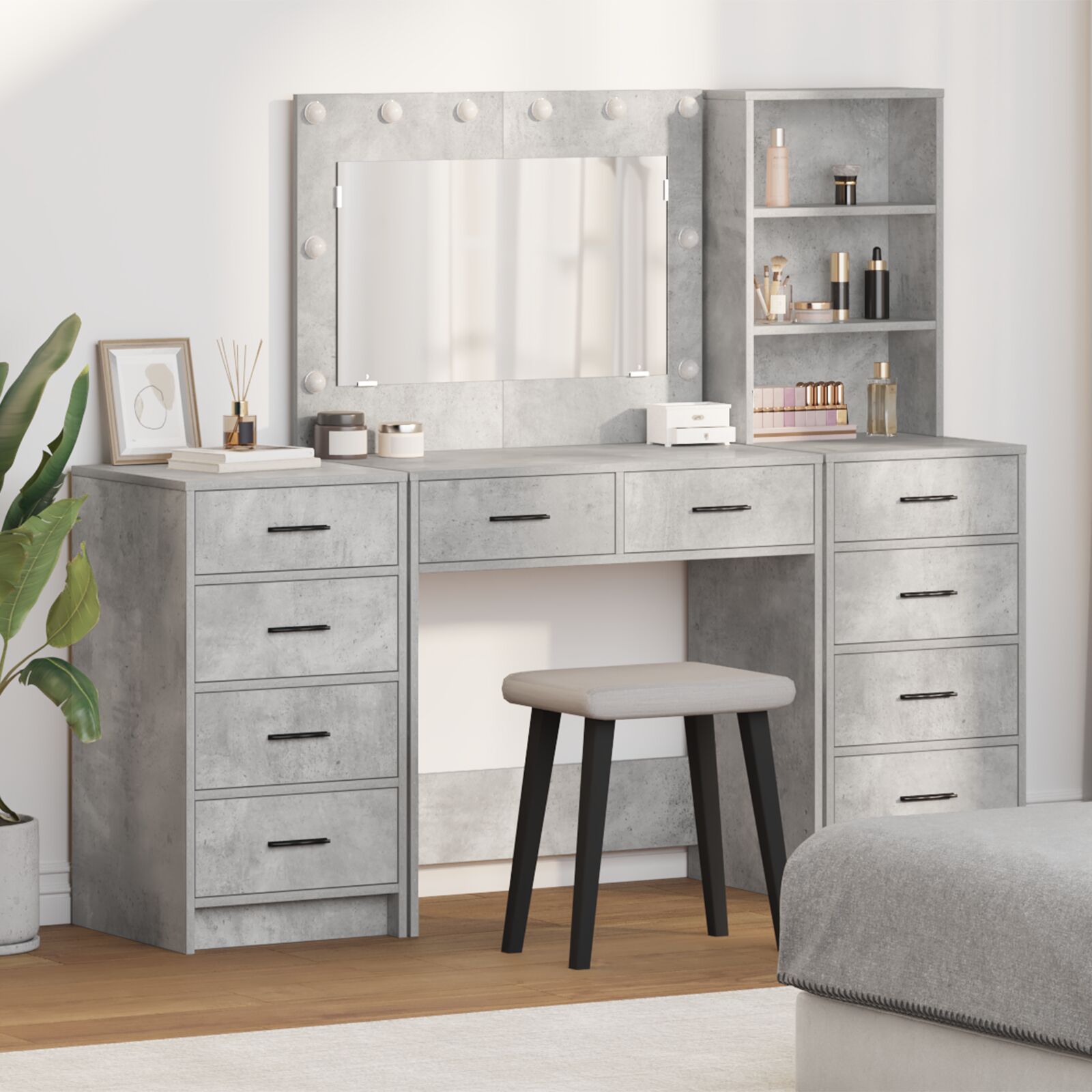 vidaXL Set aus 3 Beton grau Holzwerkstoff Mittel Highboard