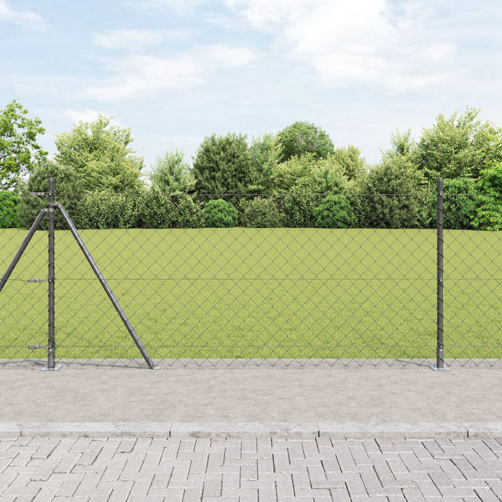 Kædehegn med 7 flangerede poste 0.8x10 m galvaniseret stål