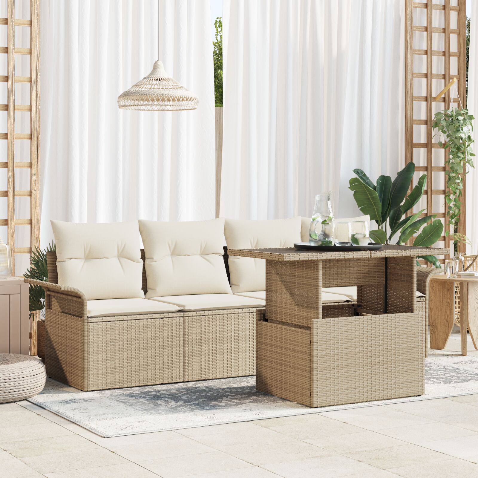 vidaXL 5-dijelni vrtni sofa set s jastucima bež poli ratan