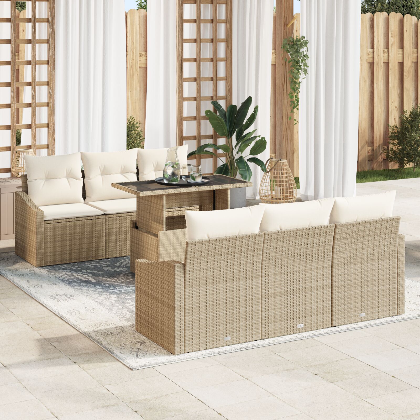 vidaXL Set od 7 vrtnih sofa s jastučićima Bež Poli ratan
