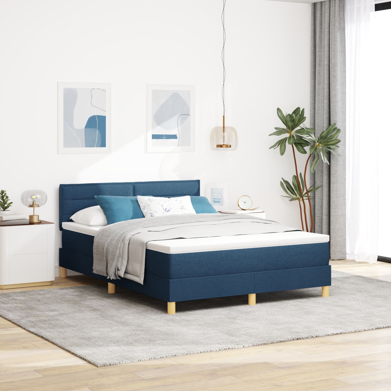 Boxspring postel s matrací & LED modrá 140x190 cm látková