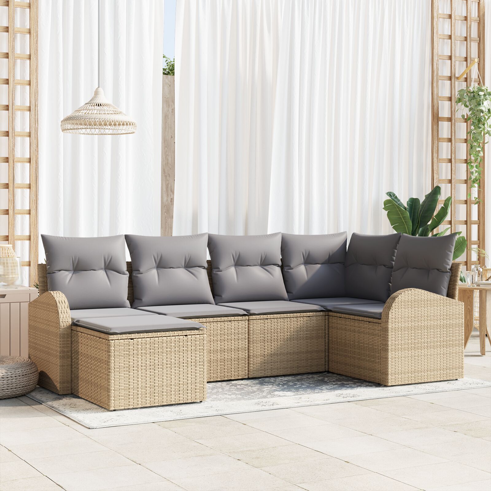 vidaXL 6-dijelni set vrtnih sofa s jastučićima bež poli ratan