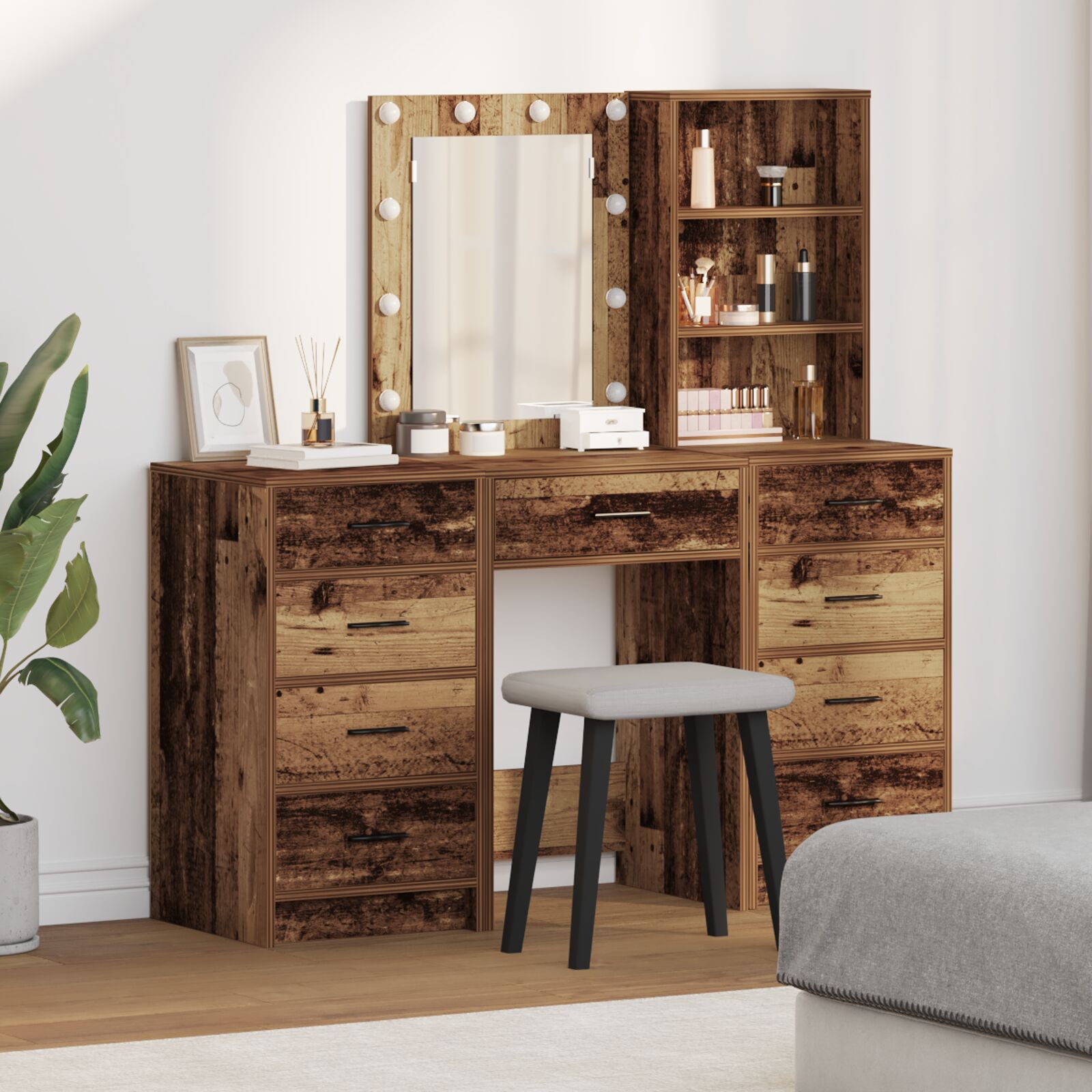 vidaXL Set aus 3 Altholz Holz Schubladen Rustikales Highboard