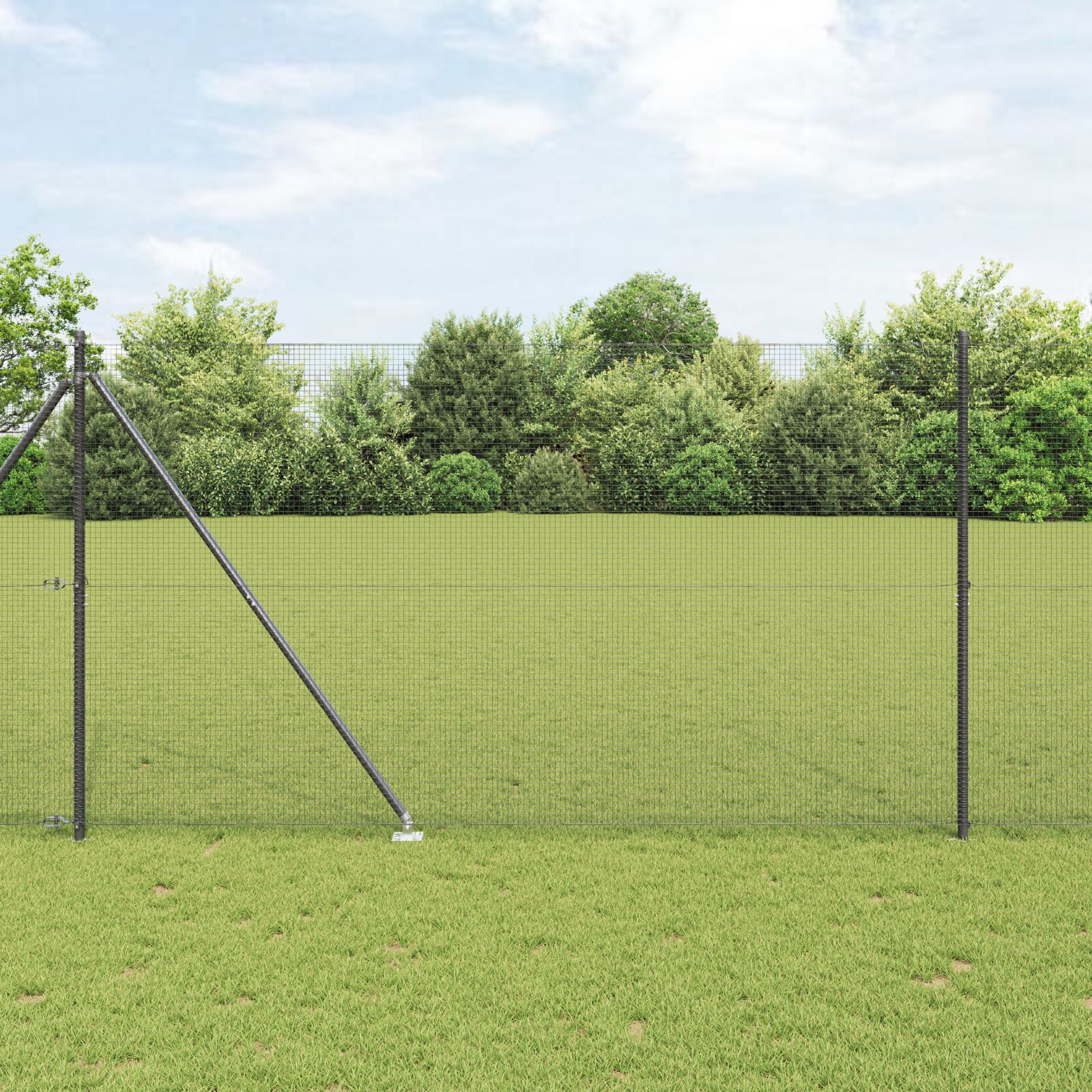 vidaXL zavarena žičana ograda s 13 fiksnih stubova Siva 1.5x50 m Čelik