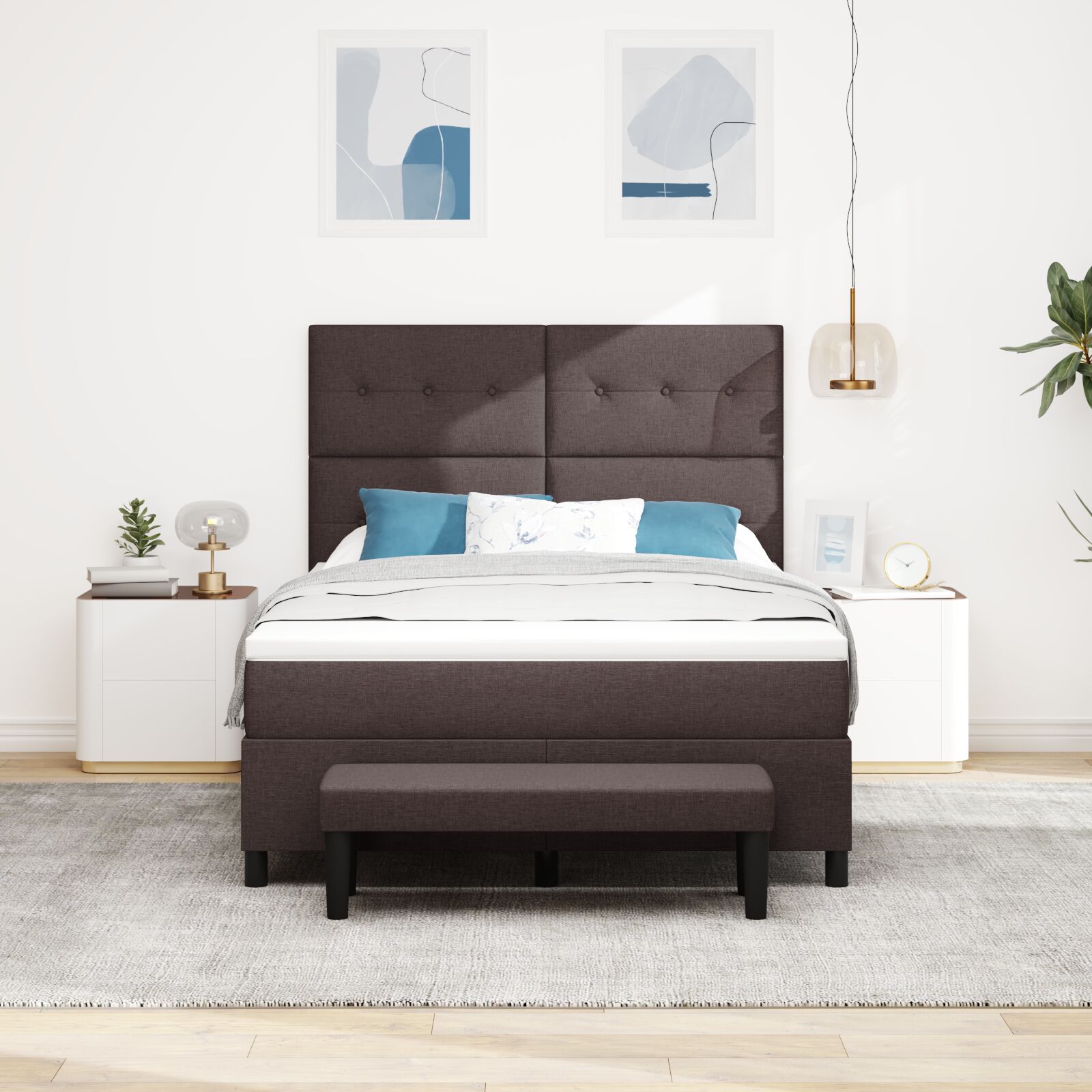 Box Spring ágy matraccal és paddal sötétbarna 140x200 cm szövet 