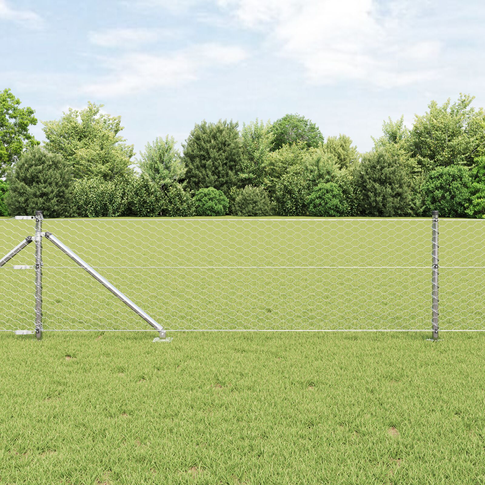 Hexagon Indhegning 0,6x100 m Galvaniseret Stål, vidaXL Indhegning Stolper med Spike 13 stk Ø32 mm 80 cm Galvaniseret Stål