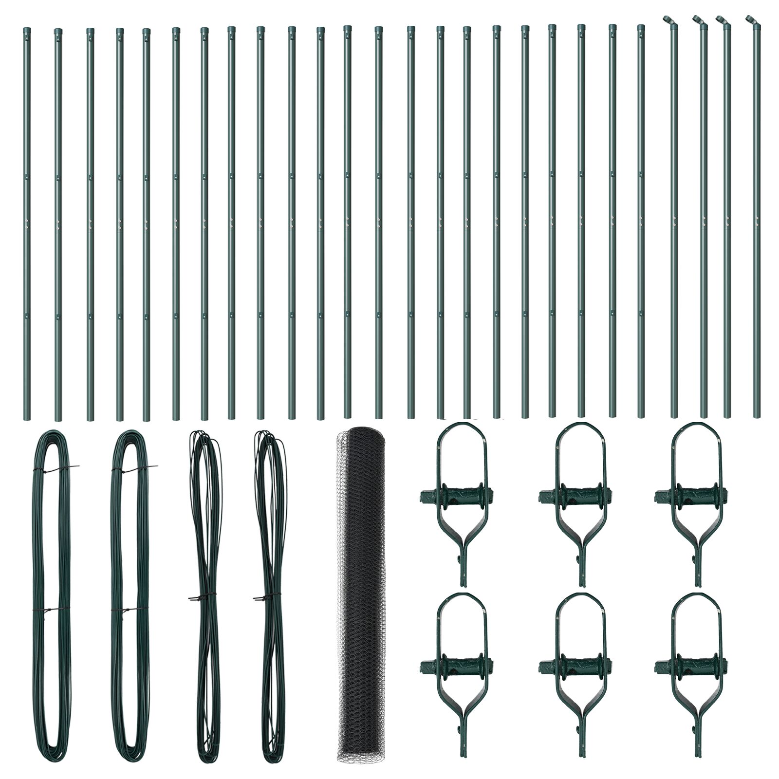 vidaXL Heksagonalna ograda Siva 1x50 m Čelik, vidaXL Ogradni stupovi 13 kom Green Ø32 mm 150 cm Galvanizirani čelik
