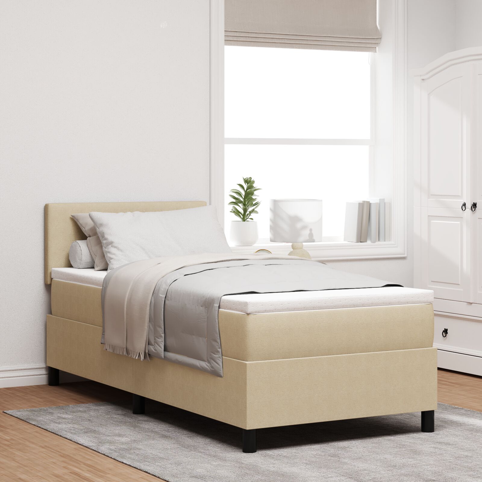 Box Spring Krevet s Madracem Svijetlo Zeleni Sivi 80x200 cm Korduroj Tkanina