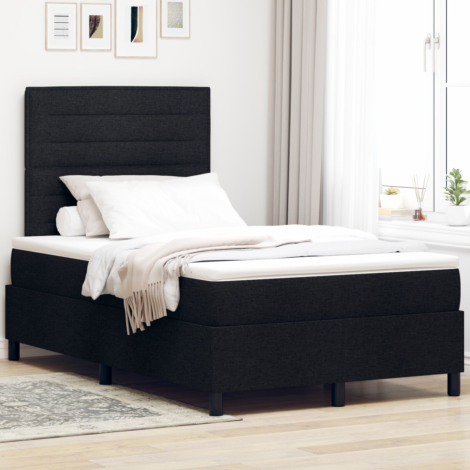 Boxspring Seng med madras Sort 120x200 cm Stof