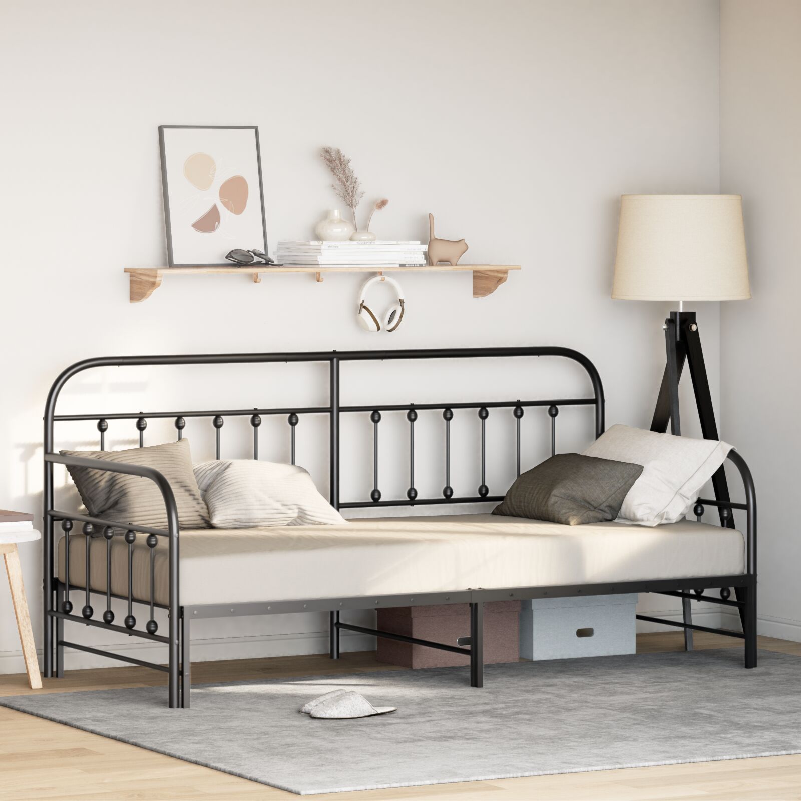 vidaXL Tagesbett mit Unterbett Schwarz 90x190 cm Stahl