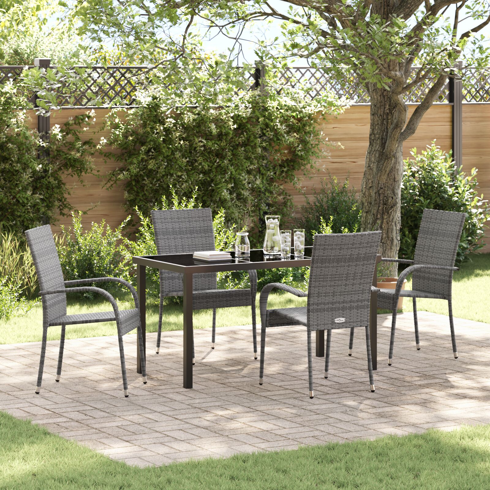 Conjunto de Jantar para Jardim de 5 Peças Cinza Vime Sintético