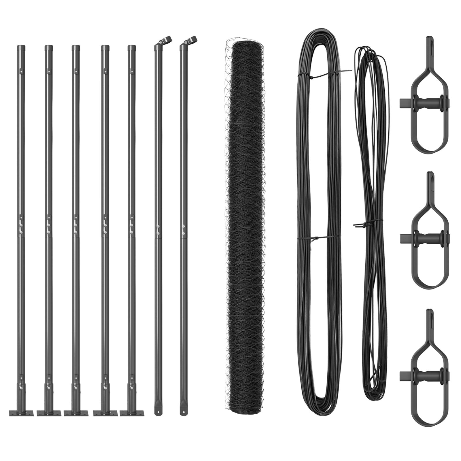vidaXL heksagonalna ograda siva 1,5x10 m čelik, vidaXL stupovi za ogradu s osnovnim pločama 7 kom Ø32mm 83,5cm galvanizirani čelik