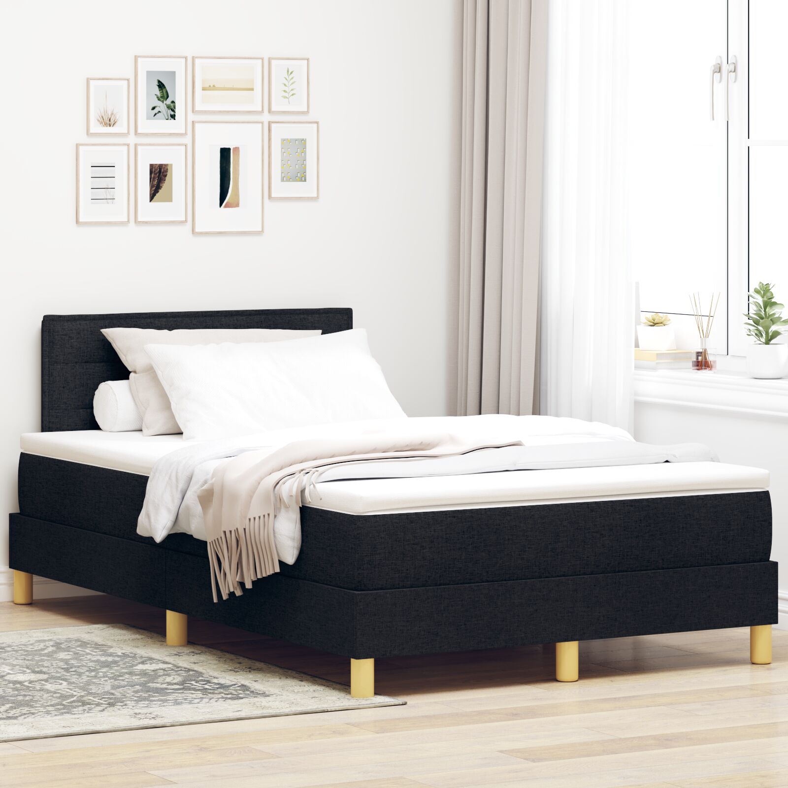 Box Spring Bed med Madrassen Sort 120x200 cm Stof