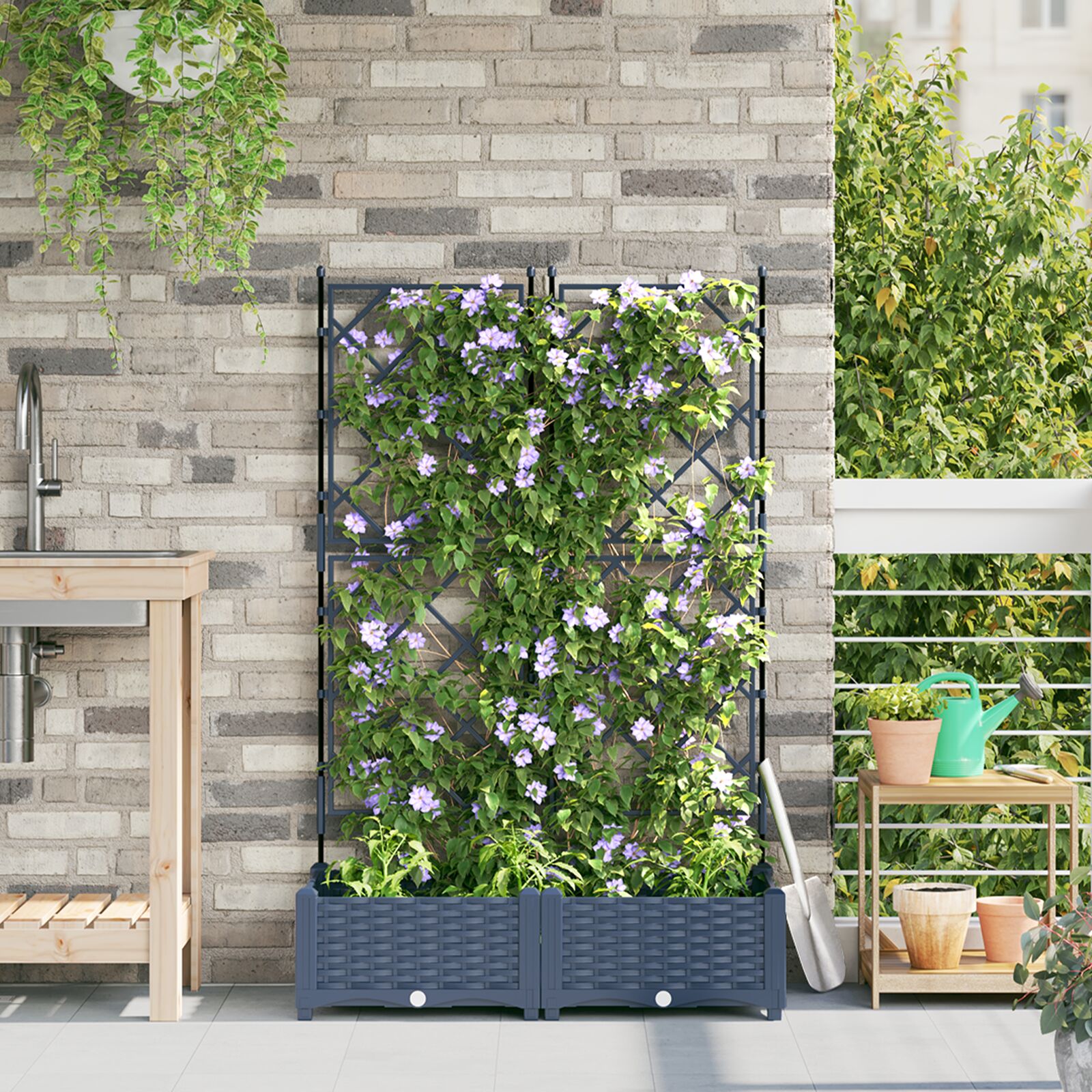 vidaXL Gartenpflanzer mit Spalier 2 Stück Grau 80x40x125,5 cm