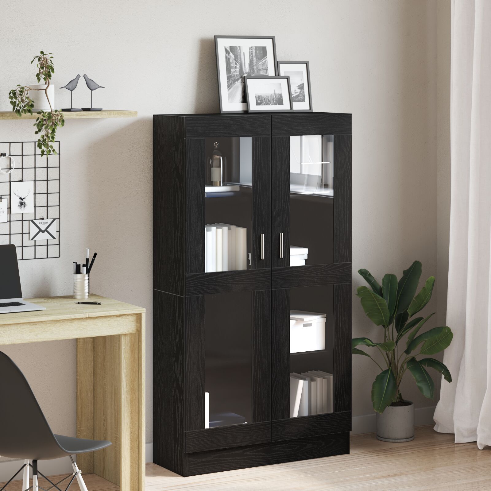 vidaXL Bücherregal Schwarze Eiche Holzwerkstoff, Glas 82,5 x 30,5 x 150 cm