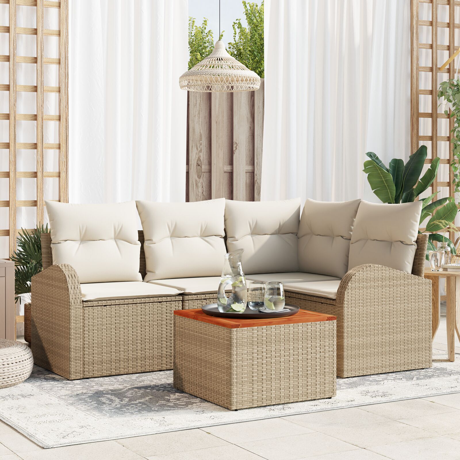 vidaXL 5-dijelni vrtni sofa set s jastučićima bež poli ratan akacija