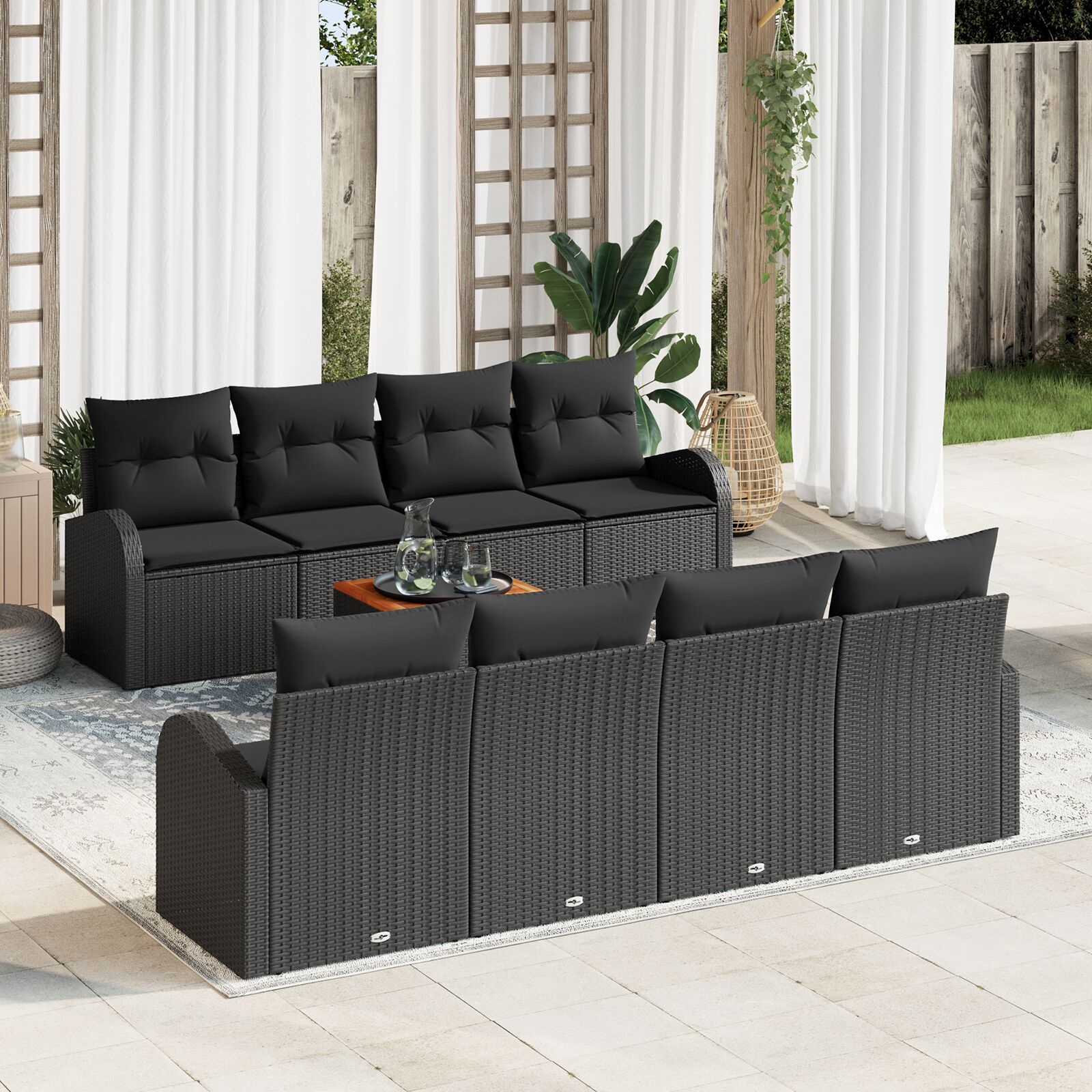 vidaXL 9 komadni set baštenskih sofa s jastučićima Crna Poli ratan Akacija