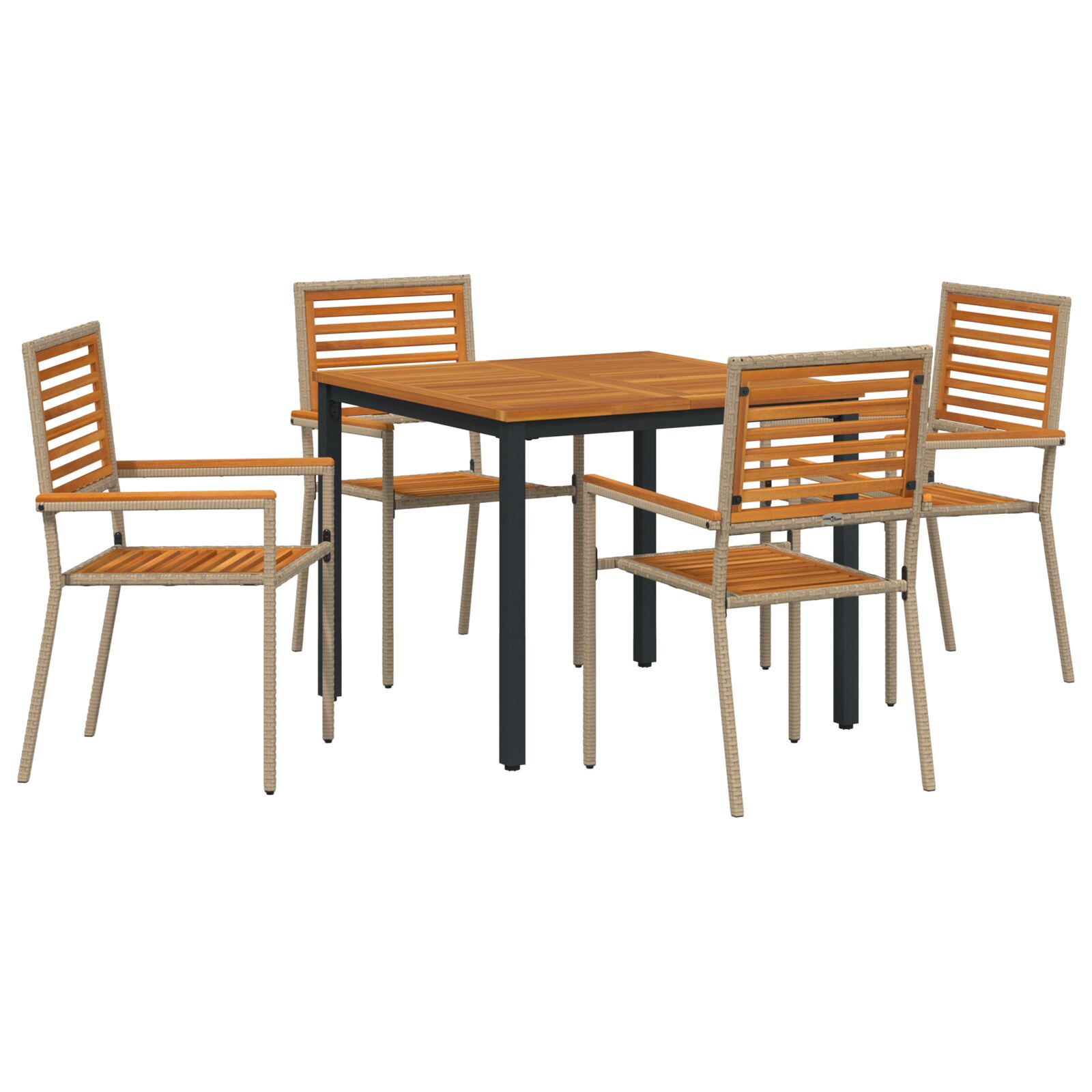 5-dijelni set vrtne blagovaonice Bež poliratan Acacia, vidaXL Stacking garden chairs with cushions – Set od 2 u bež poliratanu, vidaXL Vrtni stol 90x90x75 cm čvrsto drvo acacia i metal