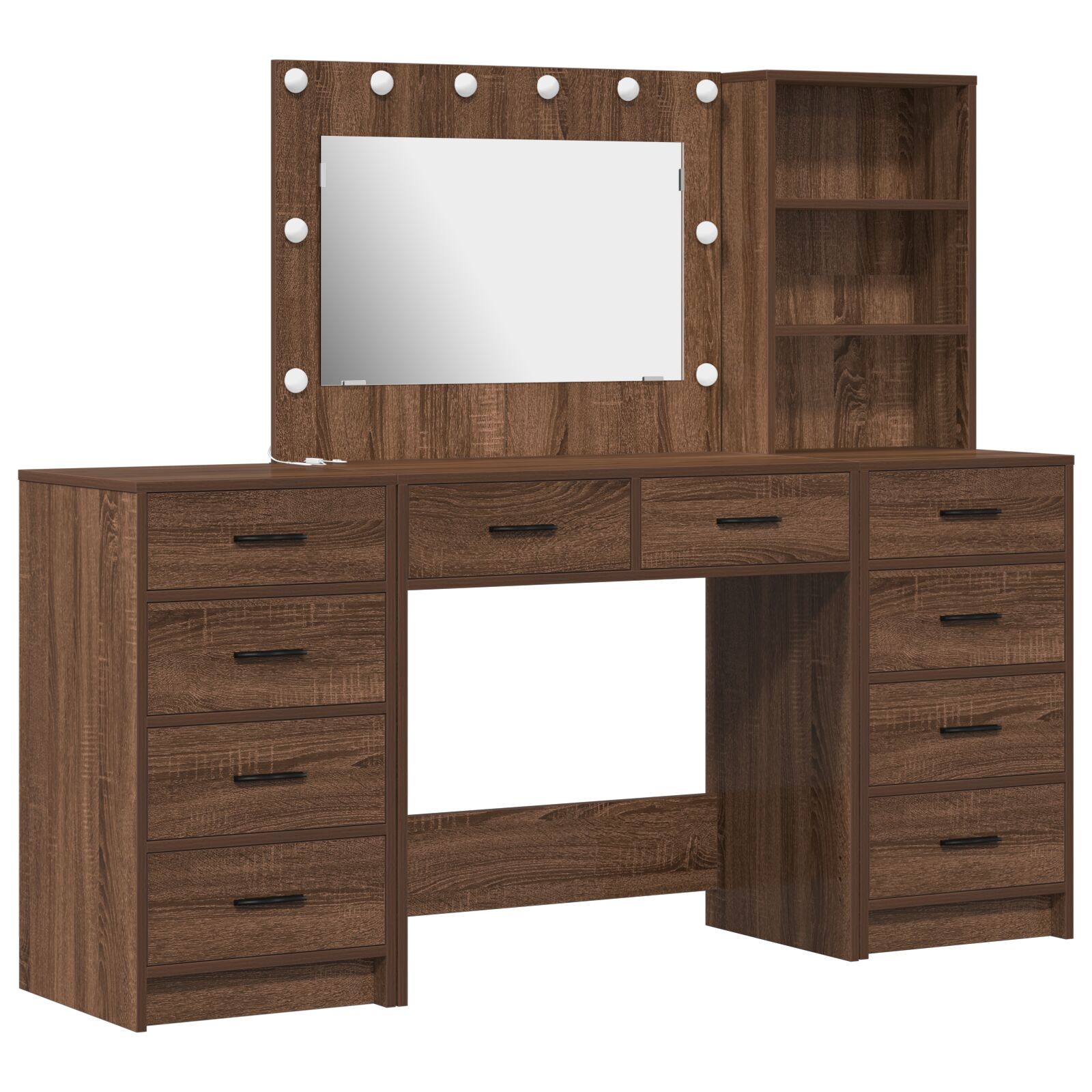 3-dijelni set toaletnog stola s LED-om, crni hrast, MDF