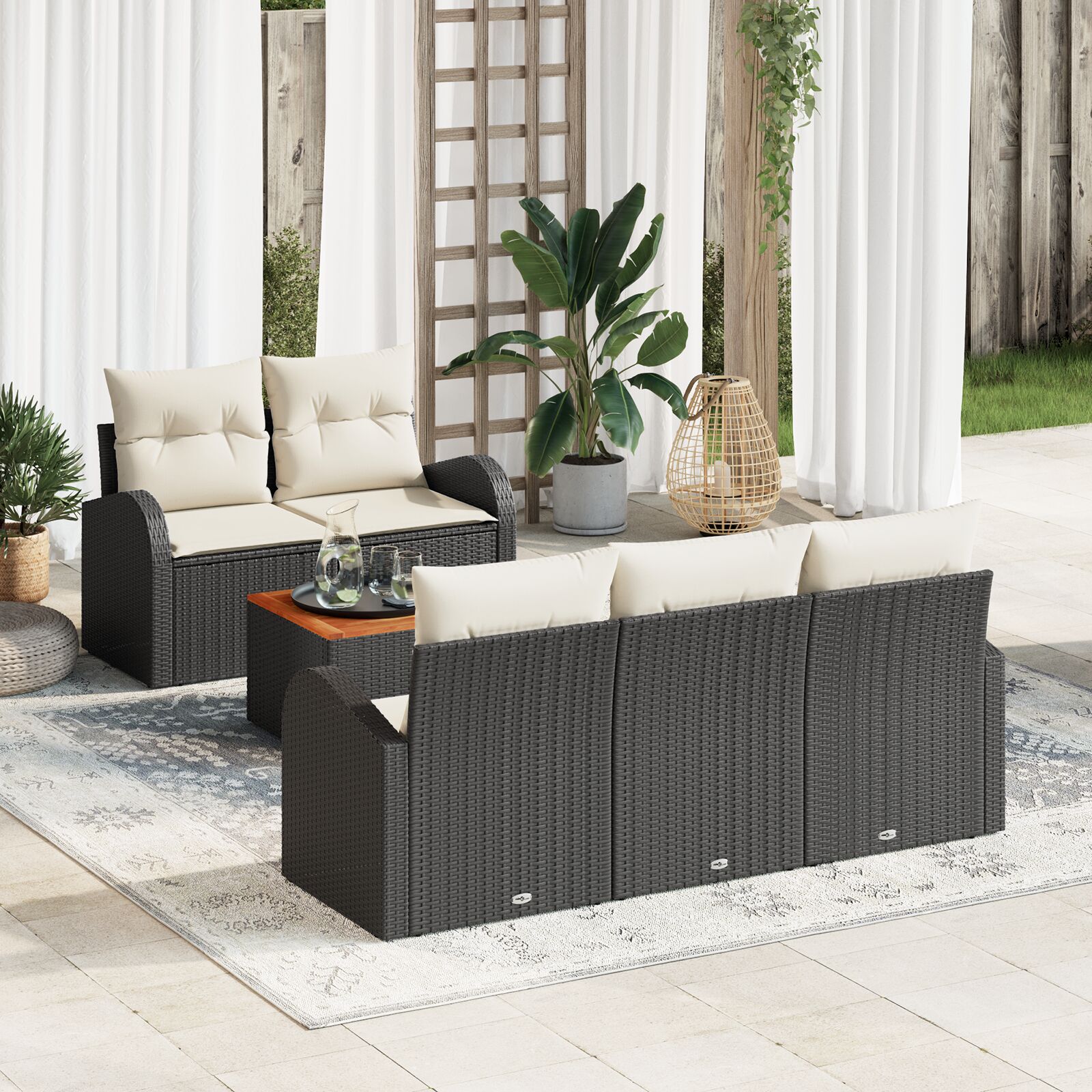 vidaXL set od 6 dijelova vrtnih sofa s jastučićima Crni poli ratan akacija