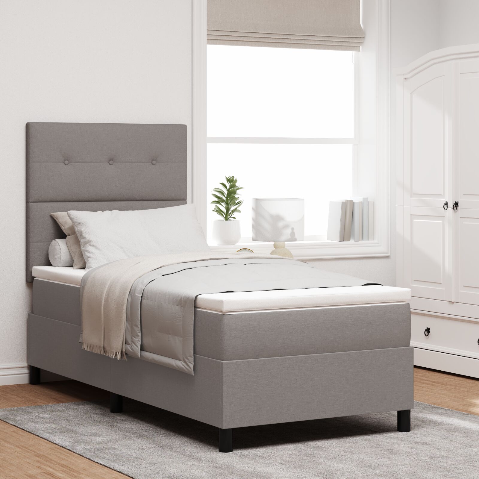 Kutija Proljetni Krevet s Madracem Taupe 100x200 cm Tkanina