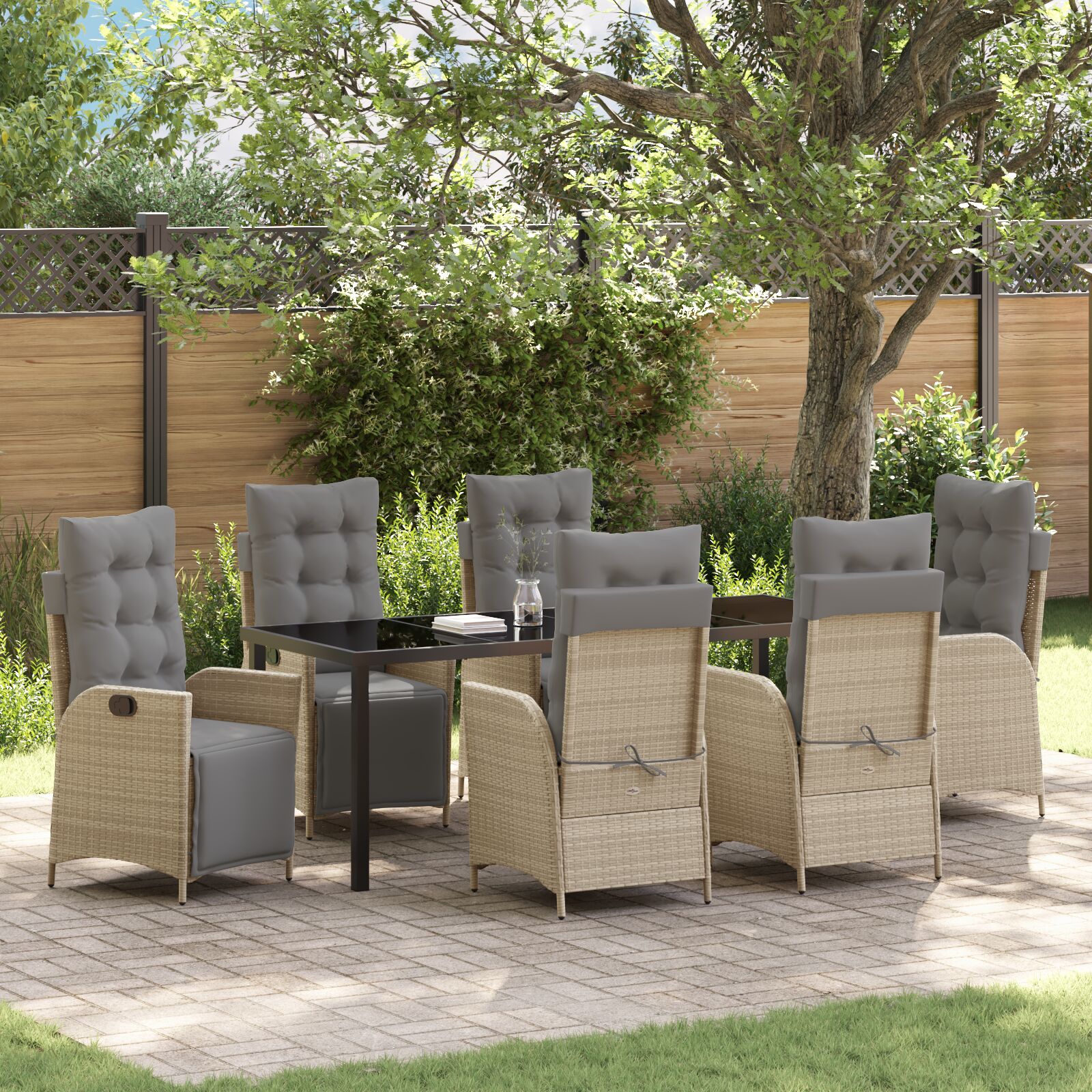 vidaXL 7-teiliges Garten-Dining-Set Beiges Poly-Rattan