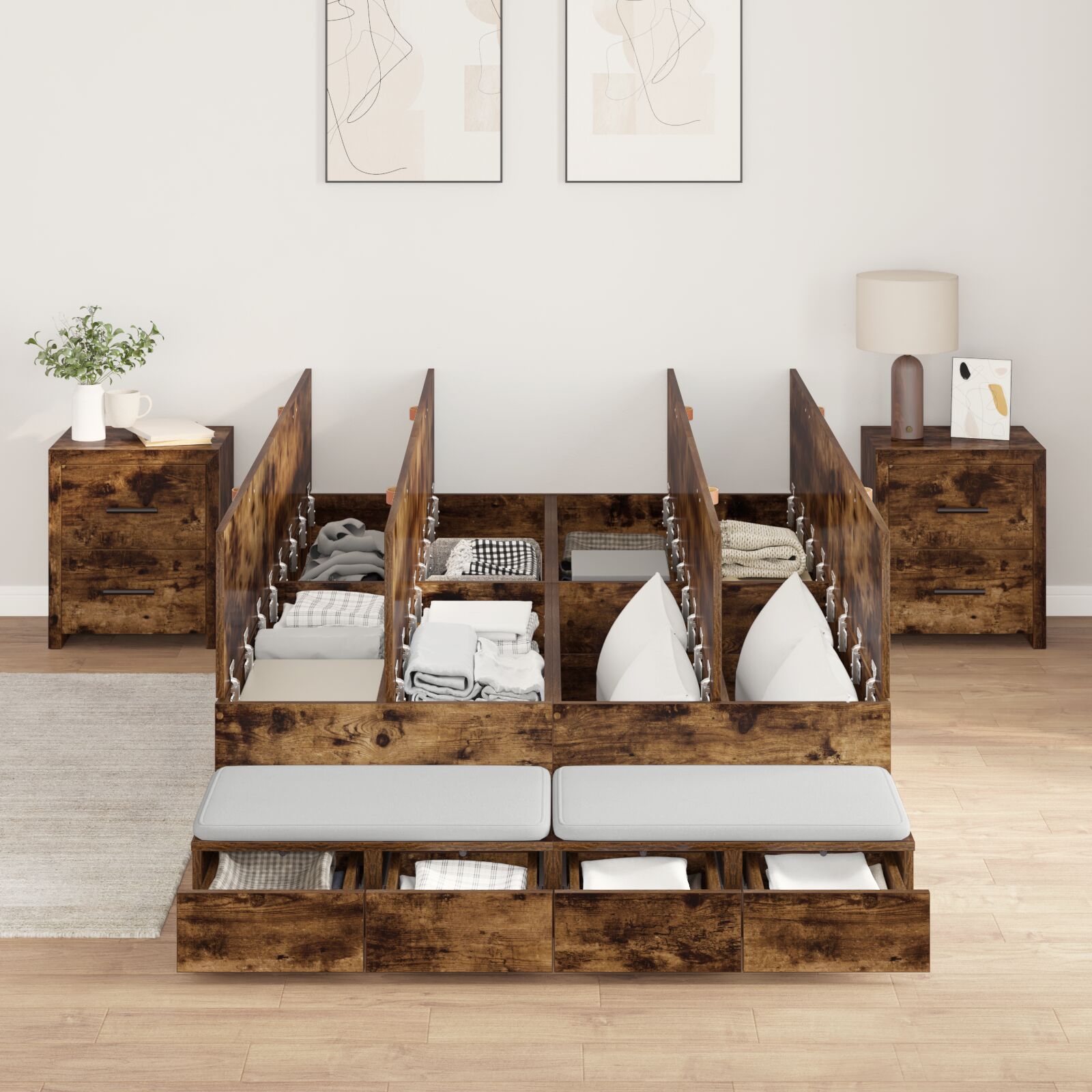 hoiuvoodi raam Suitsutatud tamm Tehispuit 120 x 190 cm