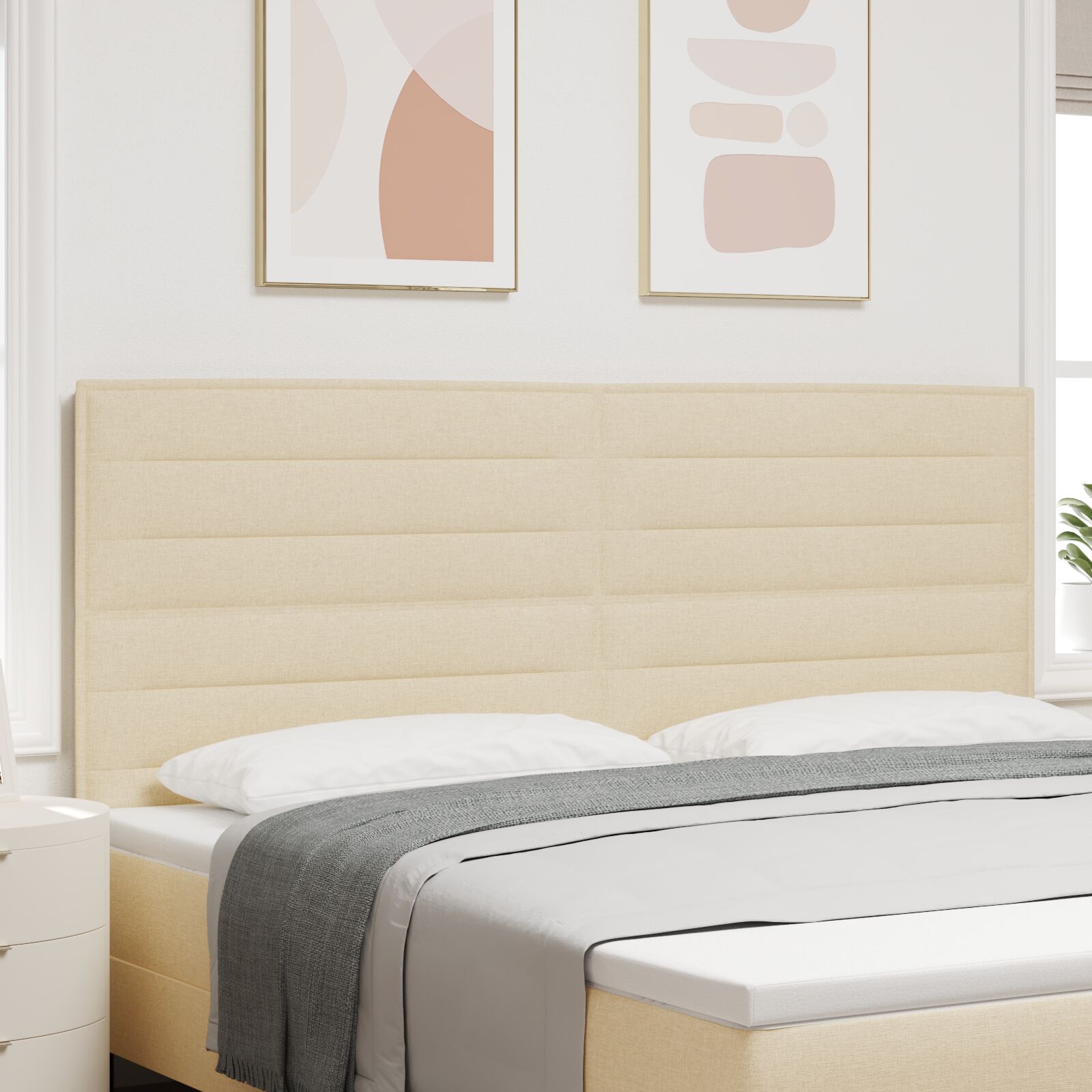 Čelo postele Lines Design Krémové 200 cm Tkanina