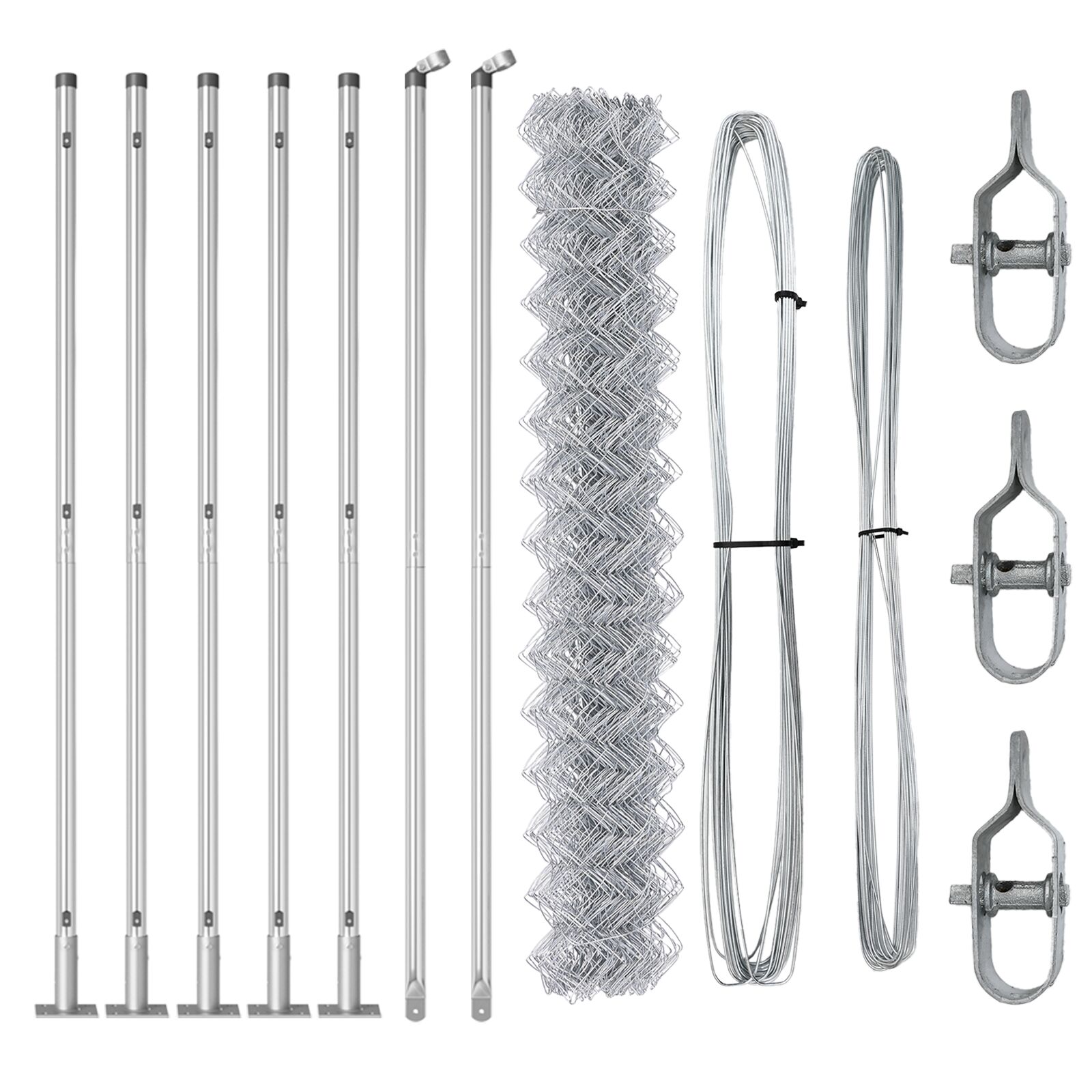 vidaXL Ograda od lanaca s 7 prirubničkih stupova 1.5x10 m Galvanizirani čelik
