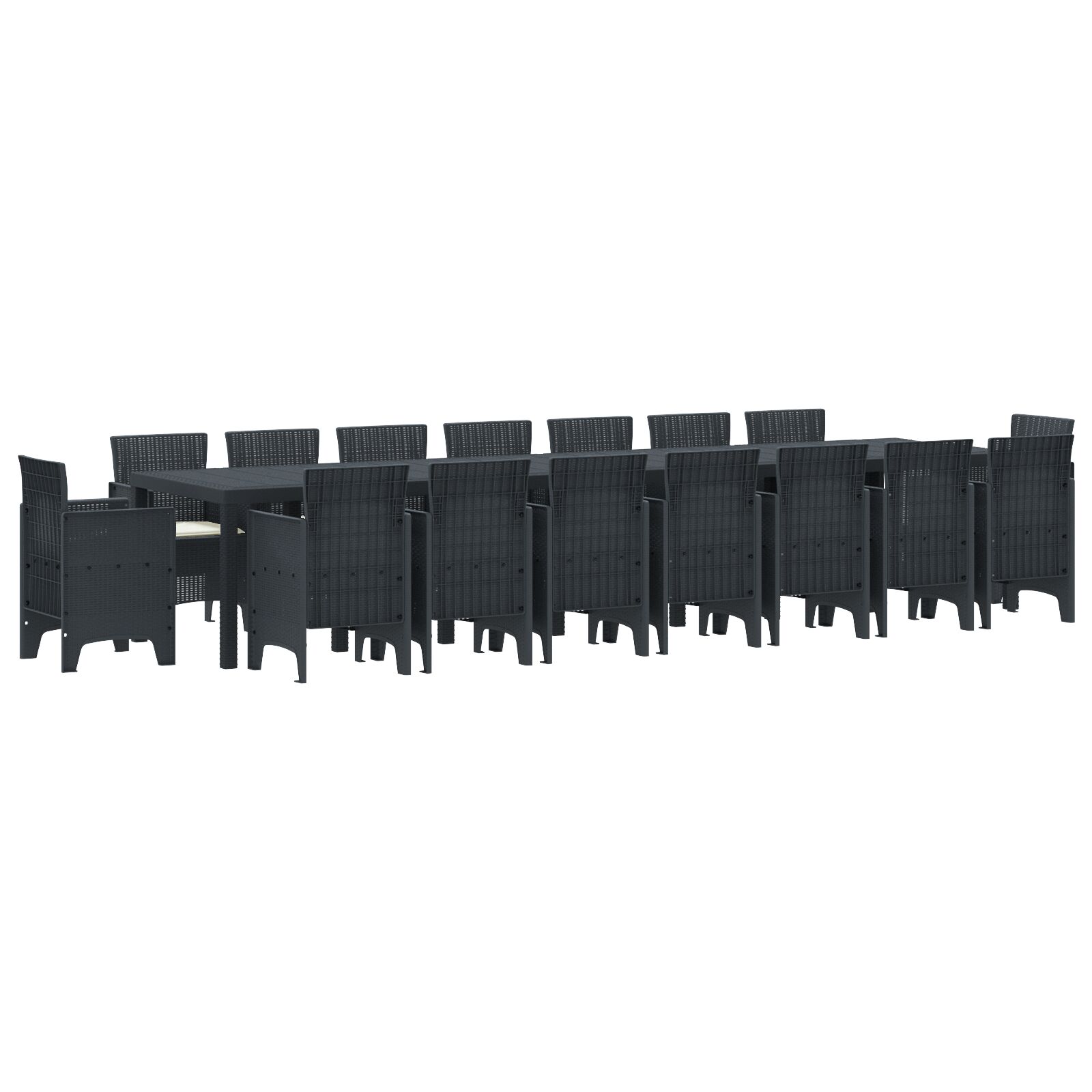 17 Delt Have Dining Set med Puder Antracit Poly Rattan, vidaXL Havebord Antracit 250x100x73 cm Poly Rattan, vidaXL Havebord Antracit 150x100x73 cm Poly Rattan, vidaXL Havestole med puder 4 stk Antracit Poly Rattan