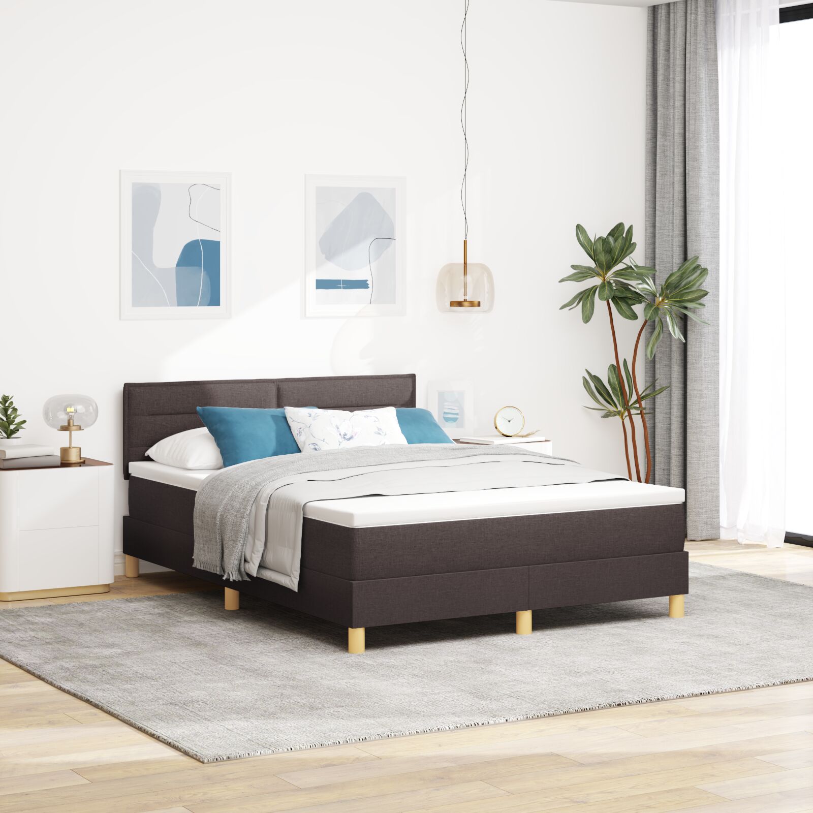 Box spring krevet s madracem tamno smeđi 140x200 cm tkanina