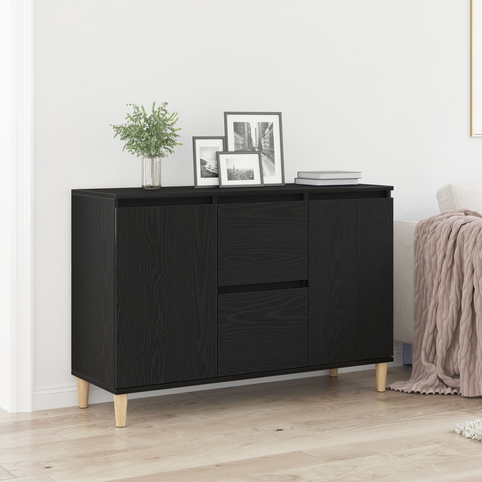 vidaXL Sideboard Schwarze Eiche Massivholz Eiche 103.7x35x70