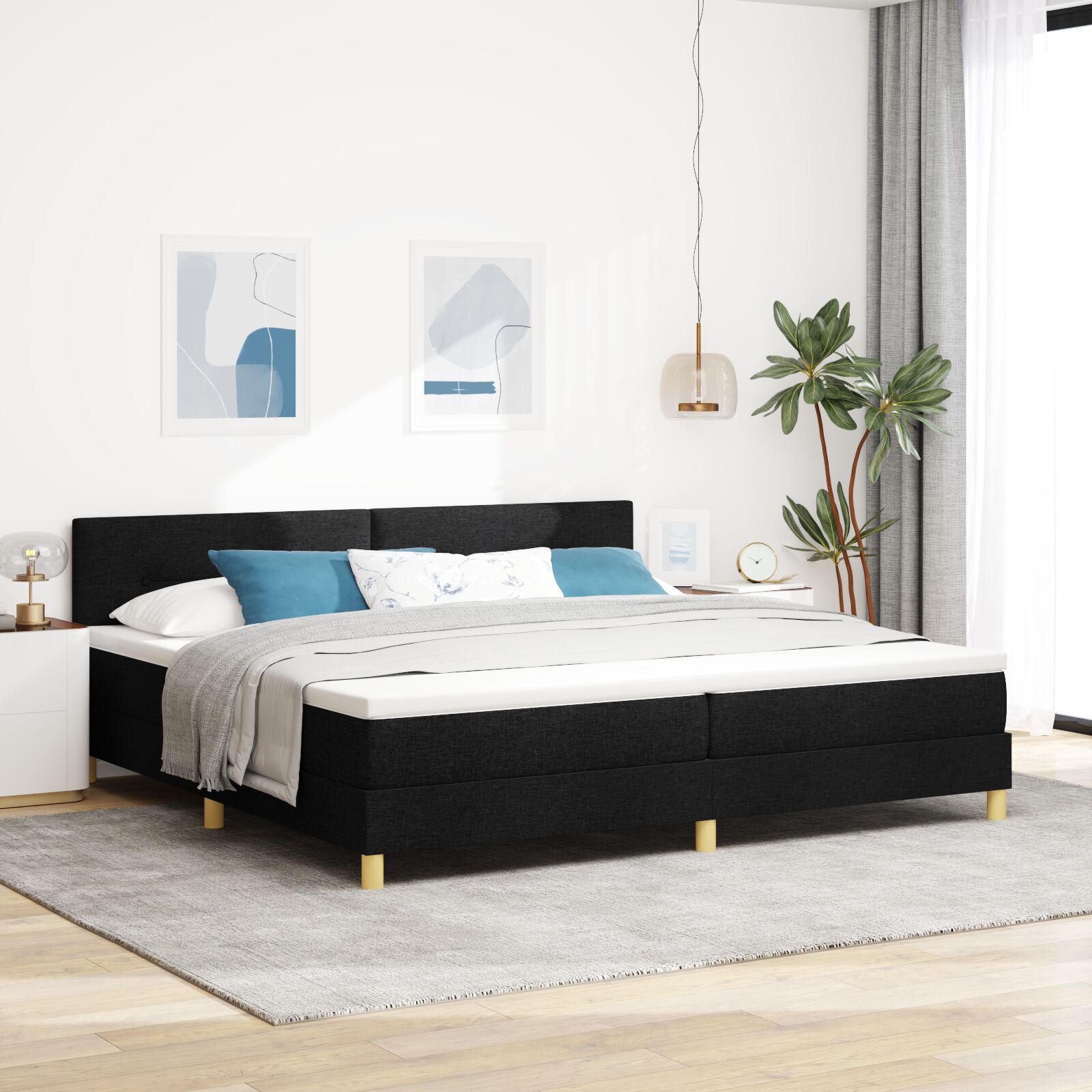 Box Spring Seng med Madras Sort 200x200 cm Stof