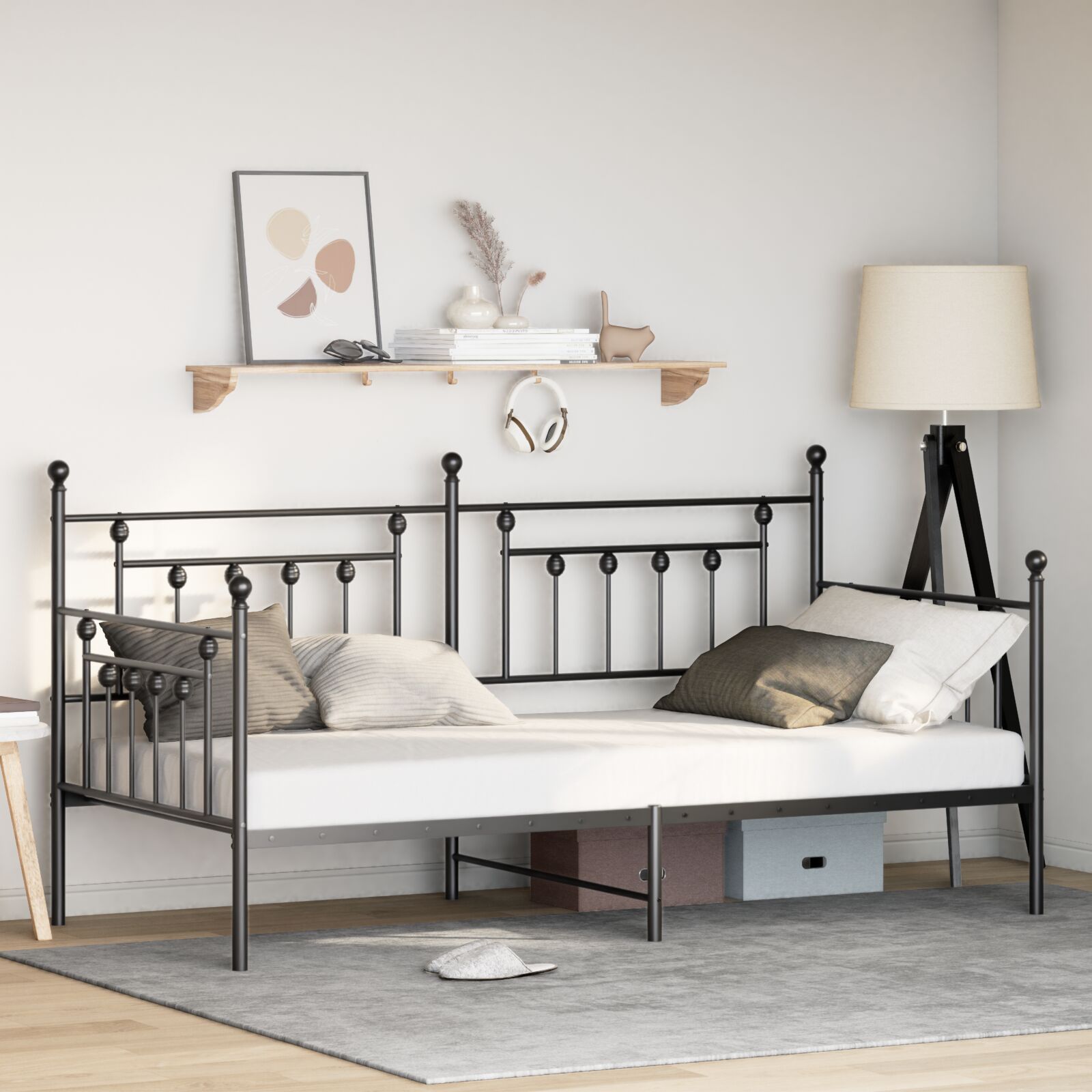 vidaXL Betten & Bettgestelle Schwarz Metall 90 x 190 cm Metallbett