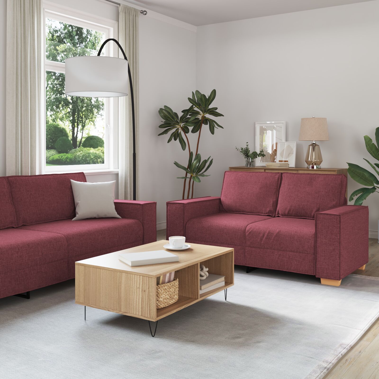 vidaXL Sofa Set Set von 3 Weinrot