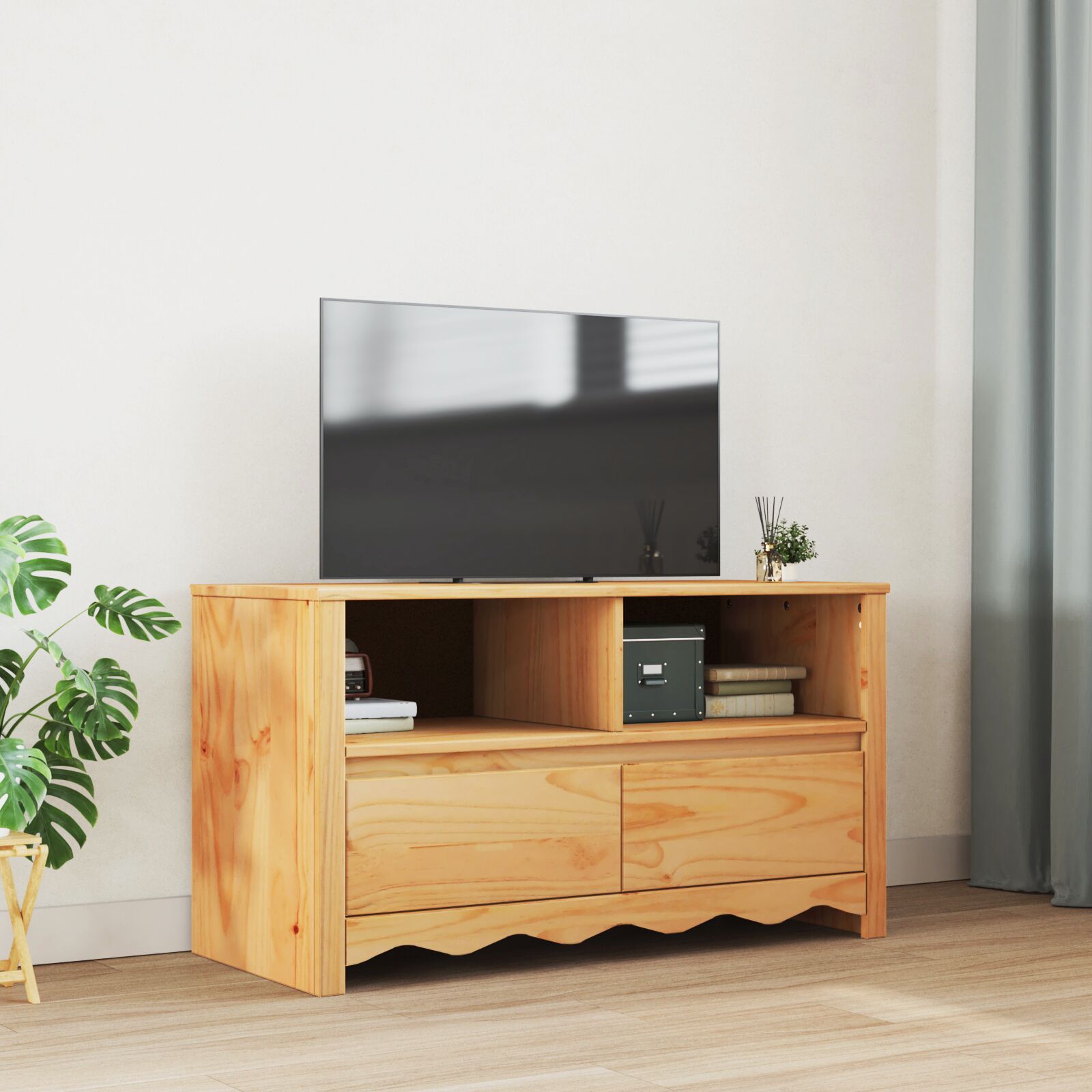 vidaXL Austern Eiche Massiv Eiche Mittel Stauraum TV Rack Rechteckig