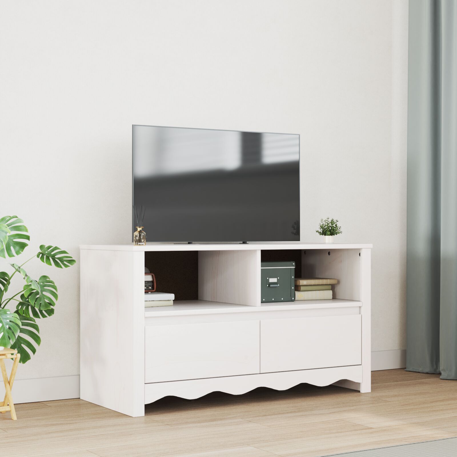 vidaXL Oyster Weiß Holzwerkstoff Mittel TV Rack Rechteckig