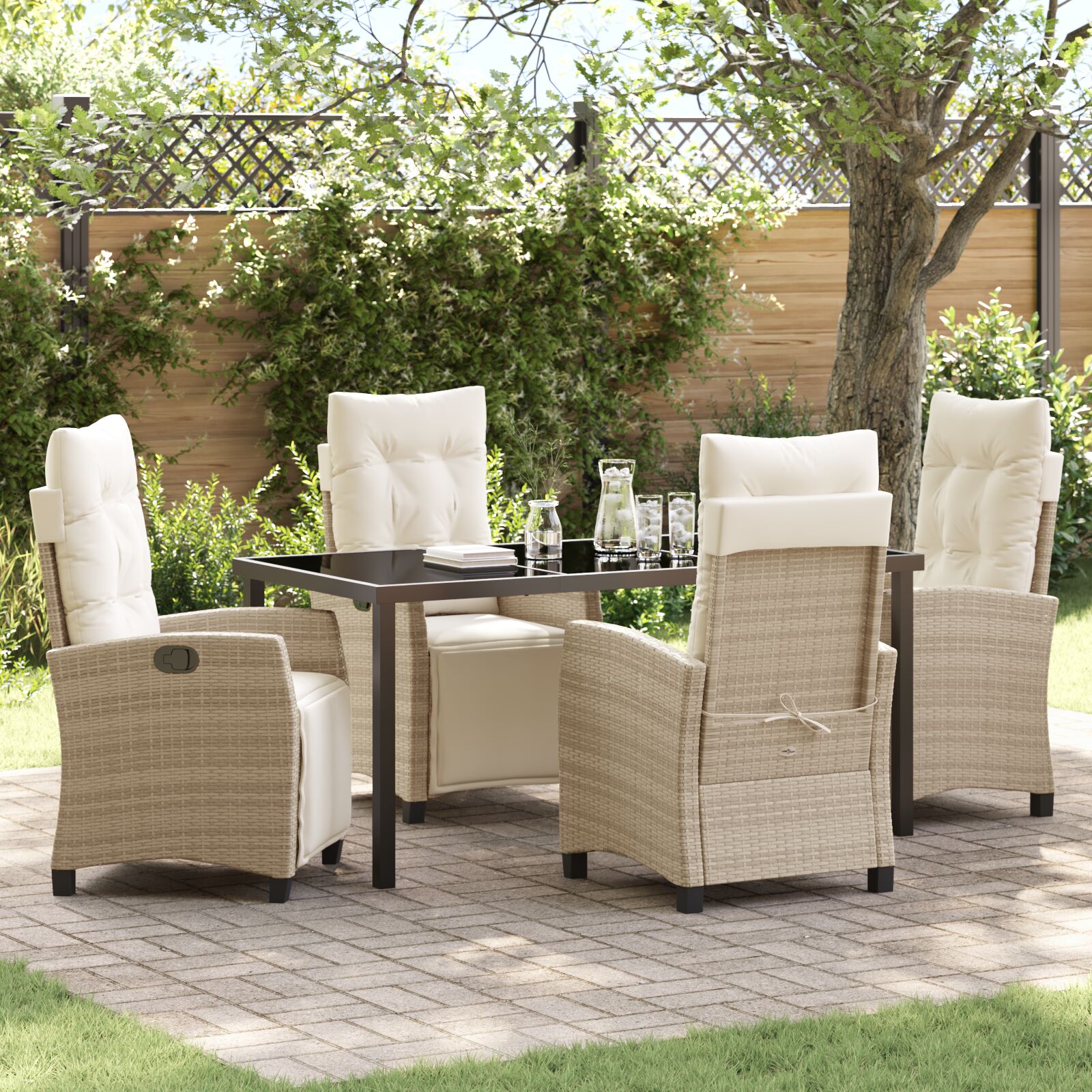 vidaXL 5-teiliges Garten-Essset in Beige, Poly-Rattan