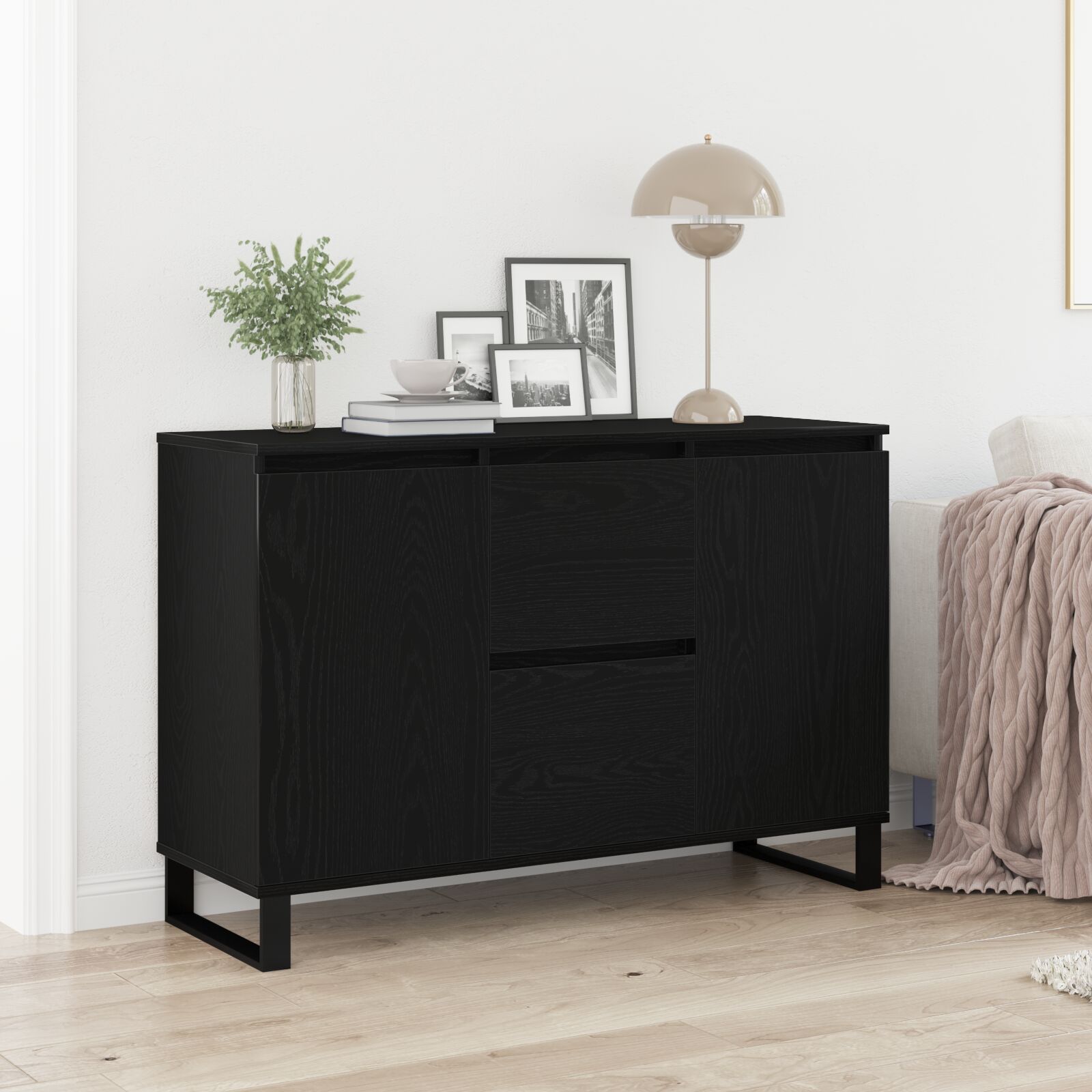 vidaXL Sideboard Schwarz Eiche MDF mit schwarzem Eichenfurnier Mittel