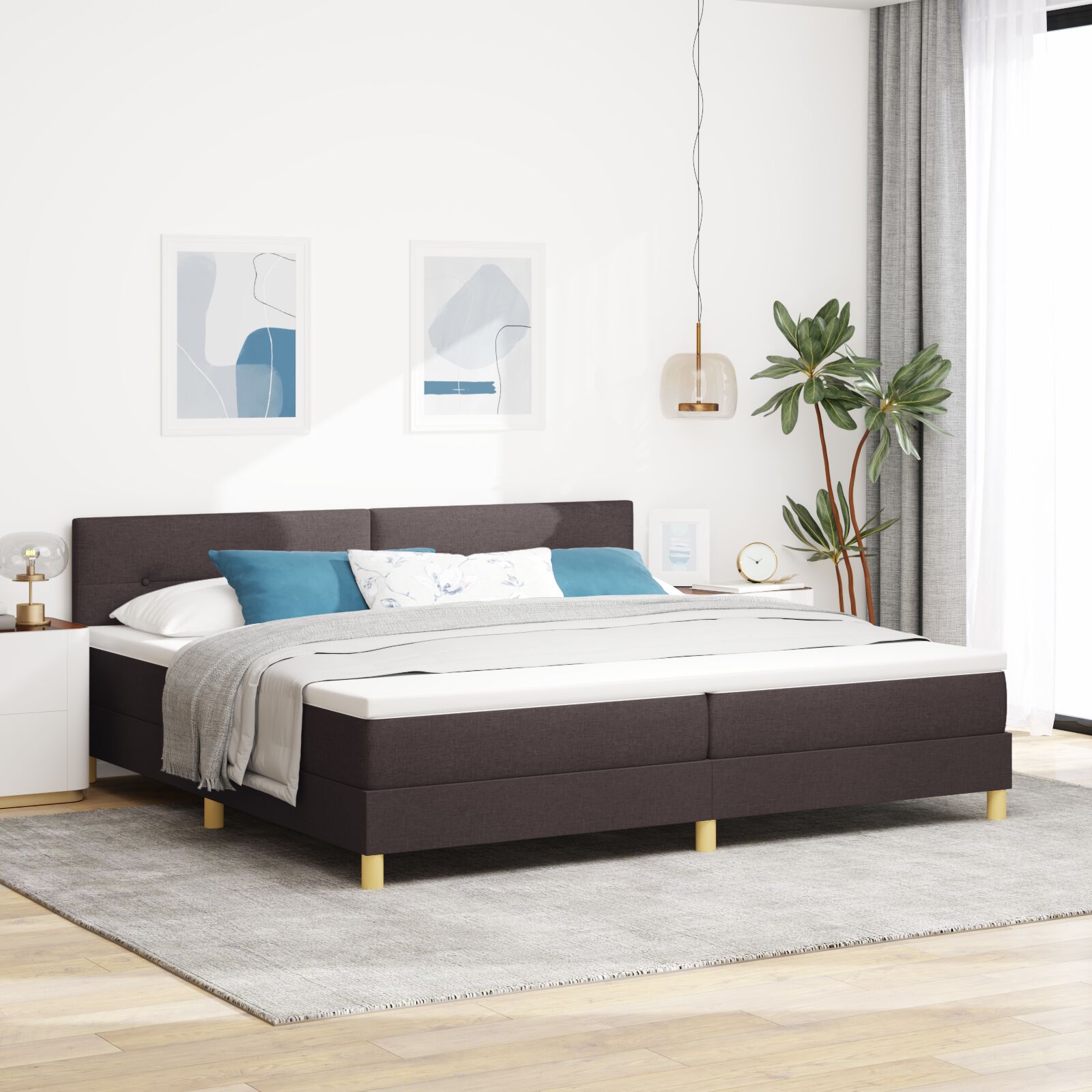 Kastivoodi madratsiga & LED tumepruun 200x200 cm kangas